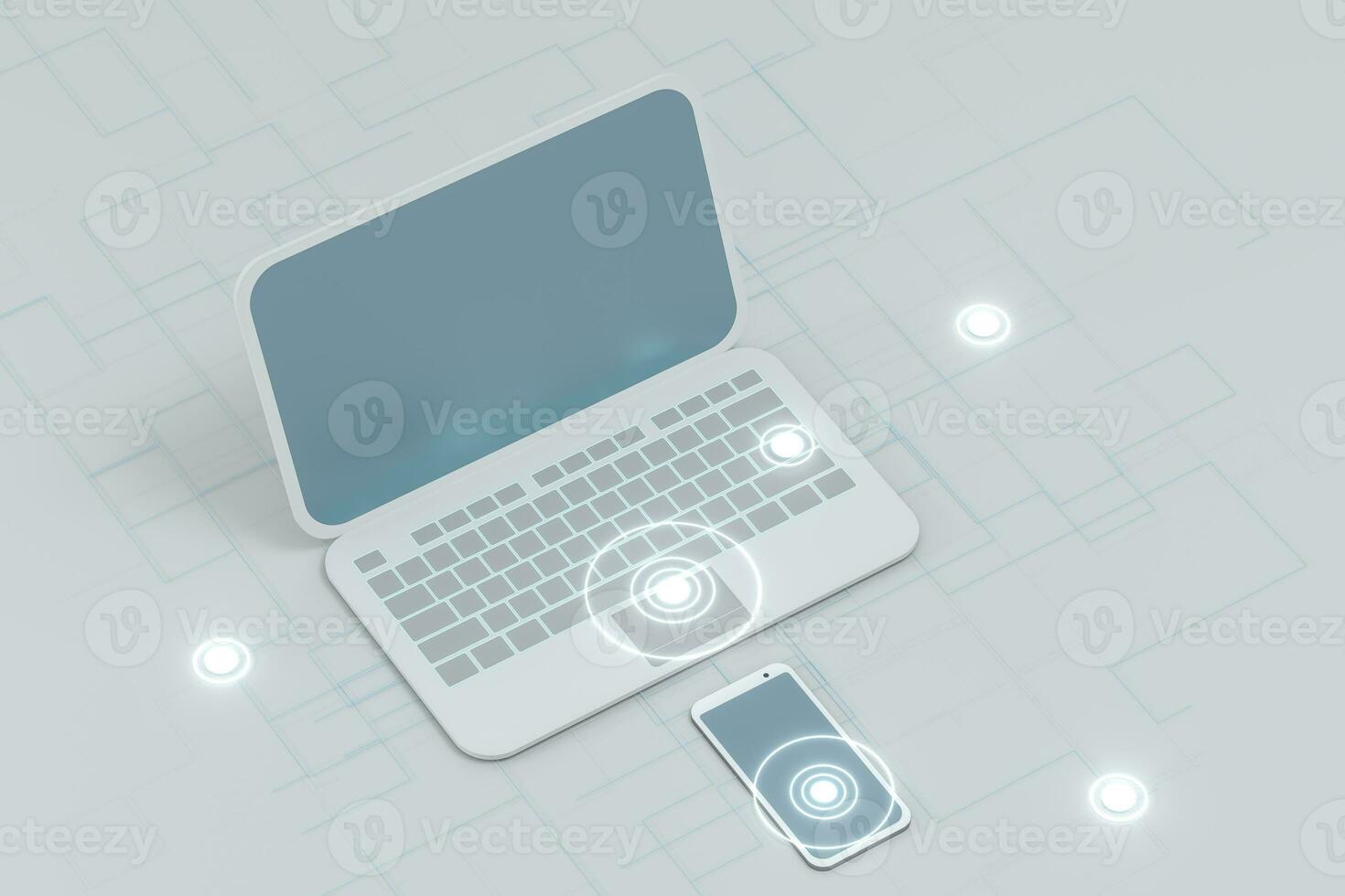 computador portátil e telefone com branco fundo, tecnológica conceito, 3d Renderização. foto