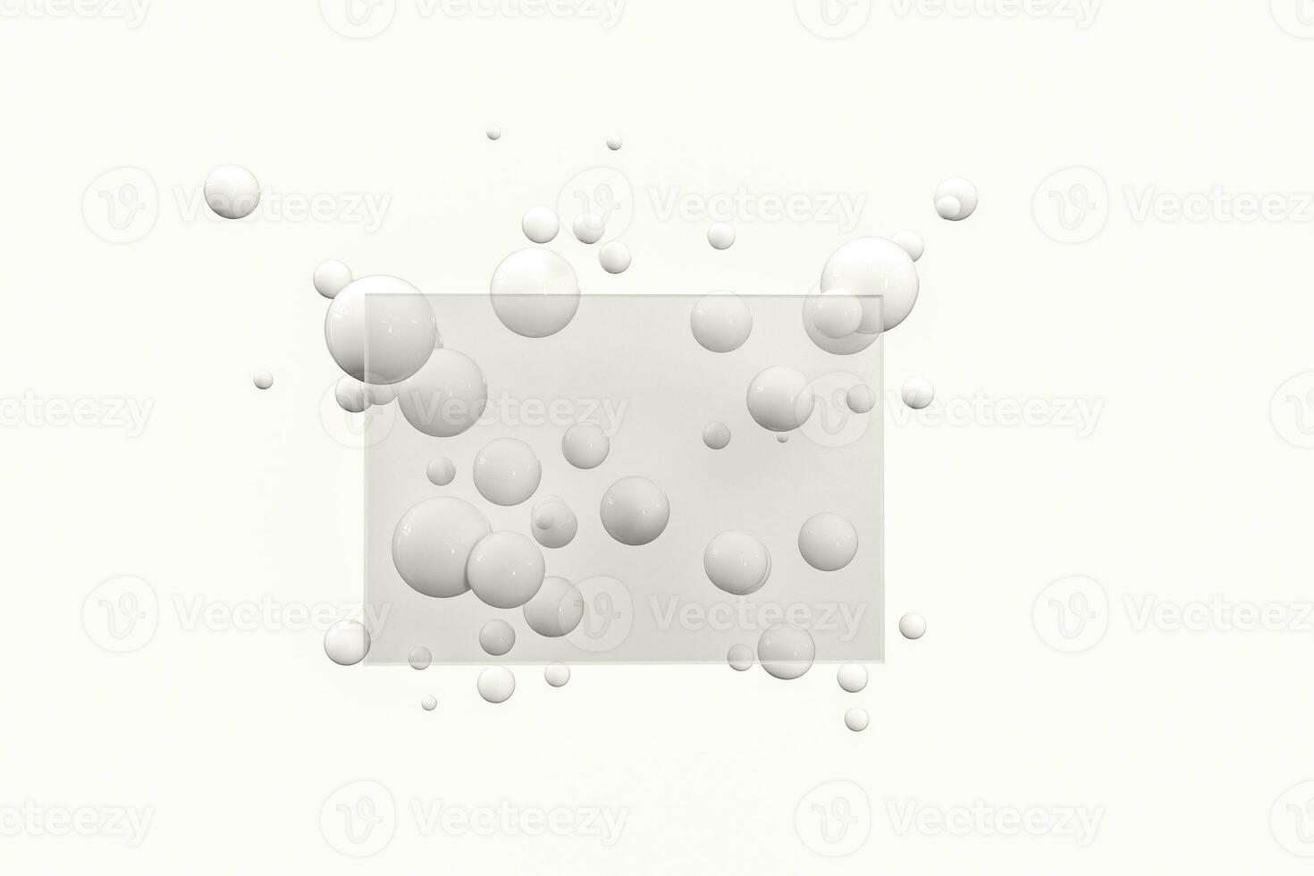 3d Renderização, branco bolas com quadro, Armação dentro a meio. foto