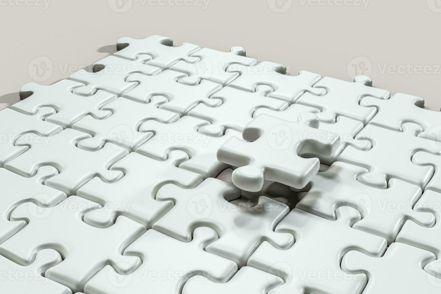 em branco quebra-cabeças arranjado ordenadamente com branco fundo, 3d Renderização. foto