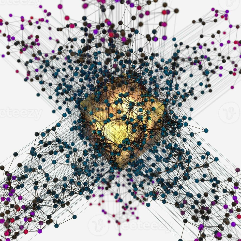 transparente cubo e técnico conexão, 3d Renderização foto