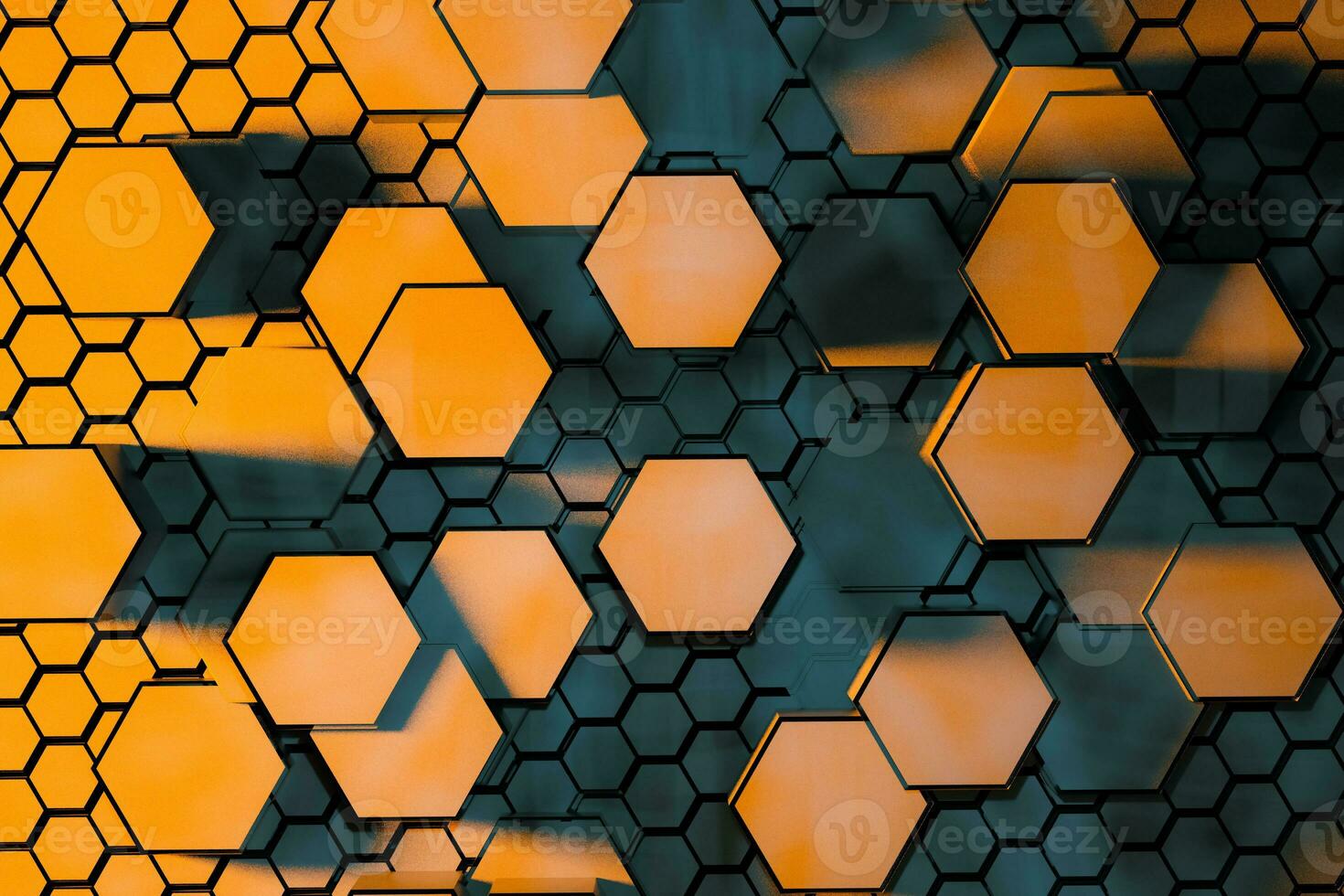 3d Renderização, Sombrio hexagonal fundo, ficção científica fundo foto