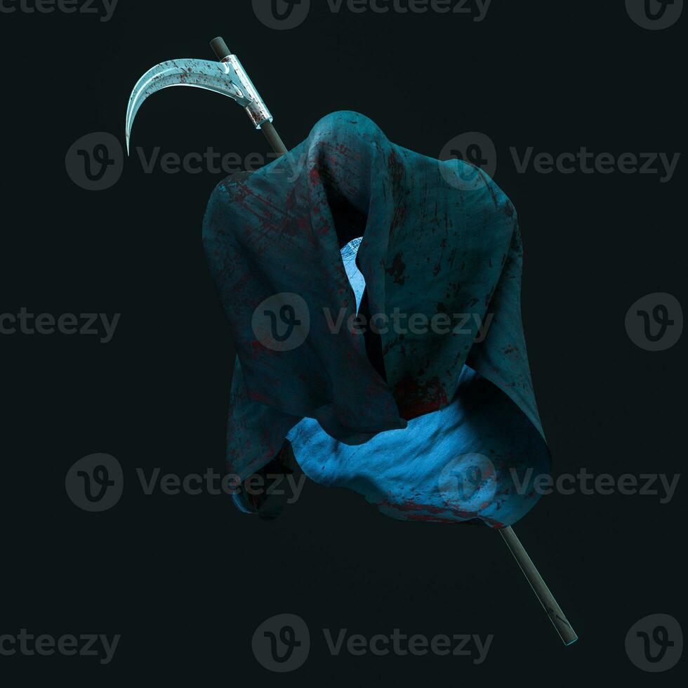a Terrível fantasma vestindo a pano de saco com Sombrio fundo, 3d Renderização. foto
