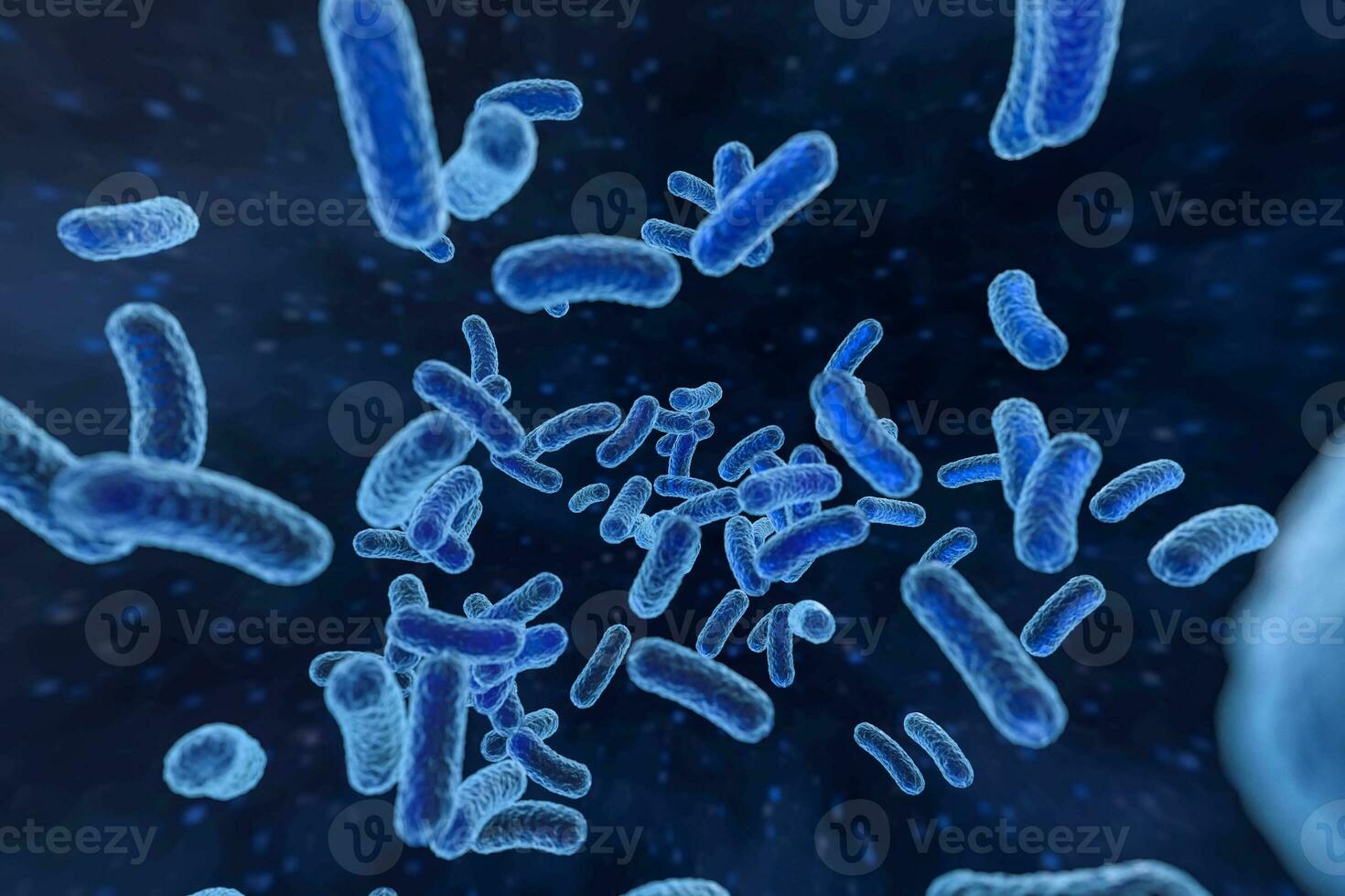 infeccioso vírus com superfície detalhes em azul fundo, 3d Renderização. foto