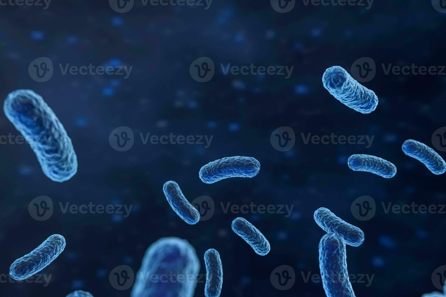 infeccioso vírus com superfície detalhes em azul fundo, 3d Renderização. foto