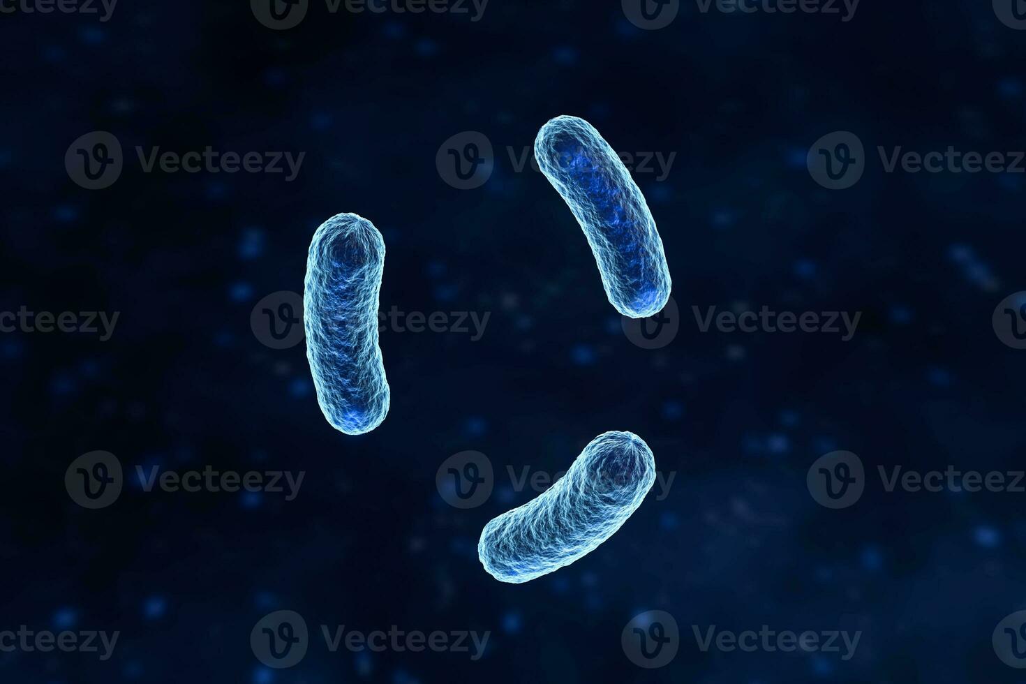 infeccioso vírus com superfície detalhes em azul fundo, 3d Renderização. foto