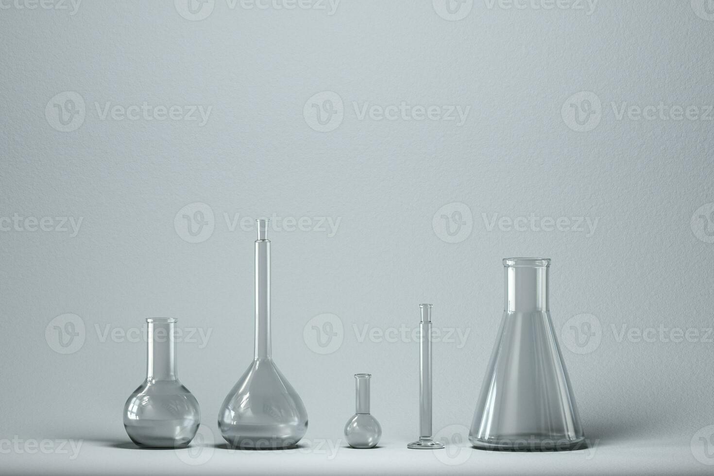 químico instrumentos e reagentes dentro a laboratório, 3d Renderização foto
