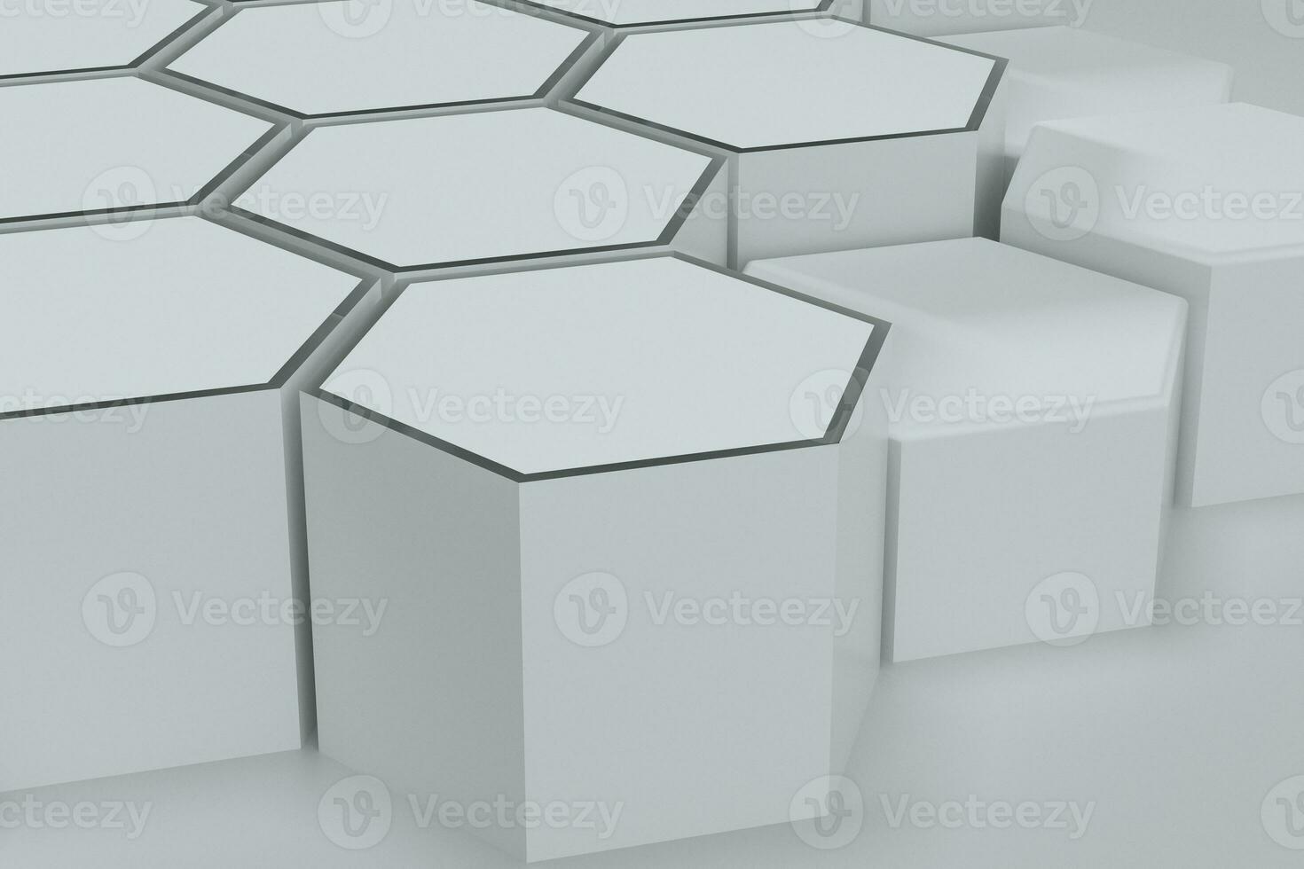 branco hexagonal plataformas conectado juntos fundo, 3d Renderização foto