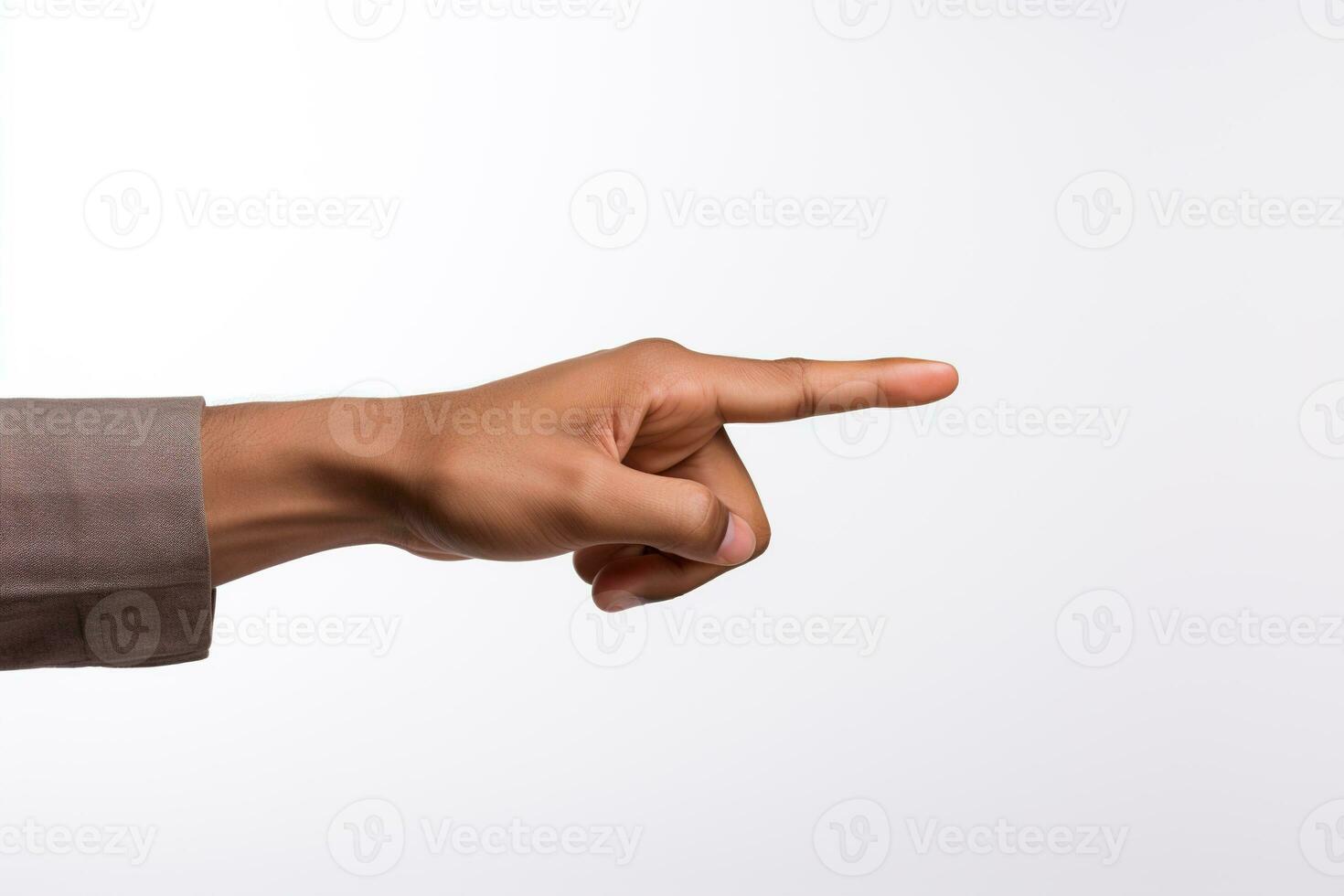 masculino dedo apontando, indicando direção ou desenhando atenção para uma específico objeto ou Ação, isolado em uma branco fundo ai generativo foto