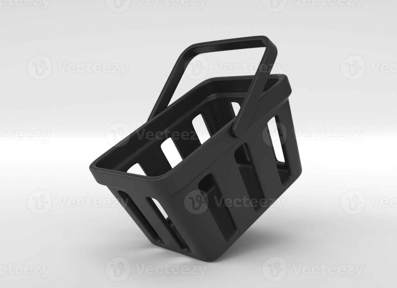 3d Comida cesta. Preto compras carrinho dentro realista estilo. compras e vendas conceito. elemento para a Projeto do faixas e cartazes. 3d Renderização foto