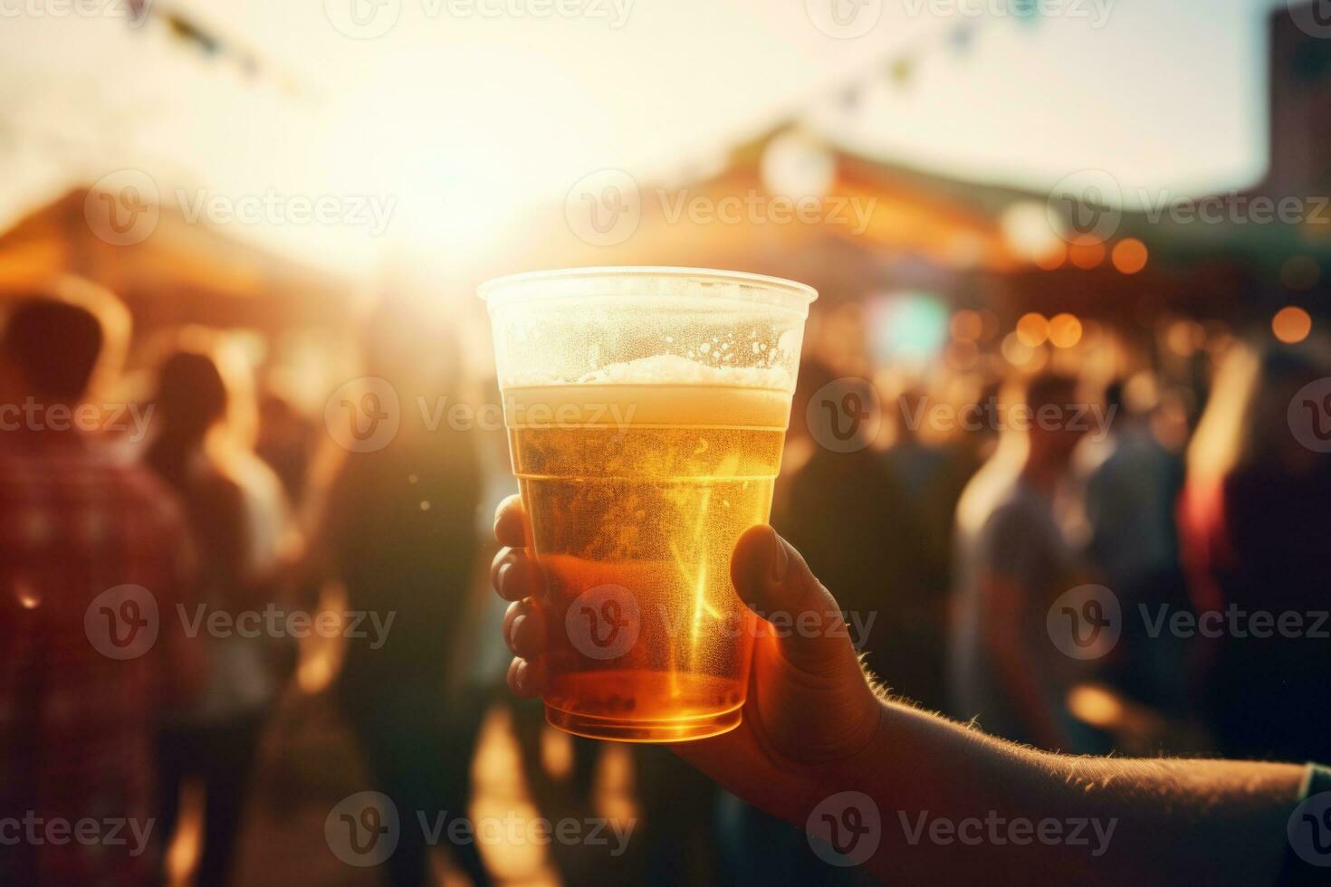 mão detém Cerveja vidro contra rua cafeteria fundo. generativo ai foto