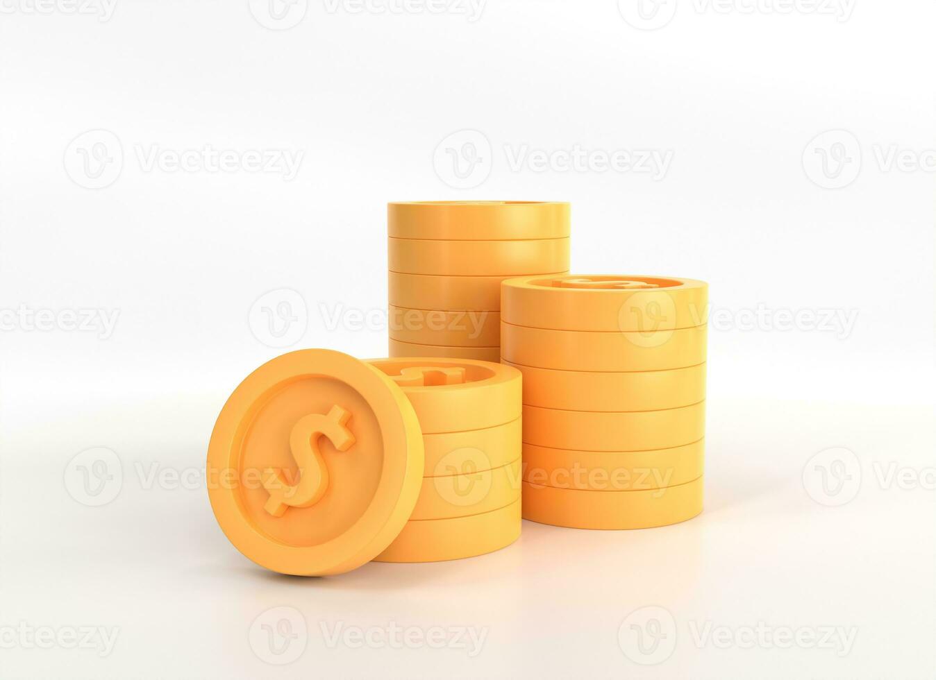 3d pilha do ouro moedas em uma branco fundo dentro desenho animado estilo.elemento para Projeto do rede bandeiras. 3d Renderização ilustração. foto