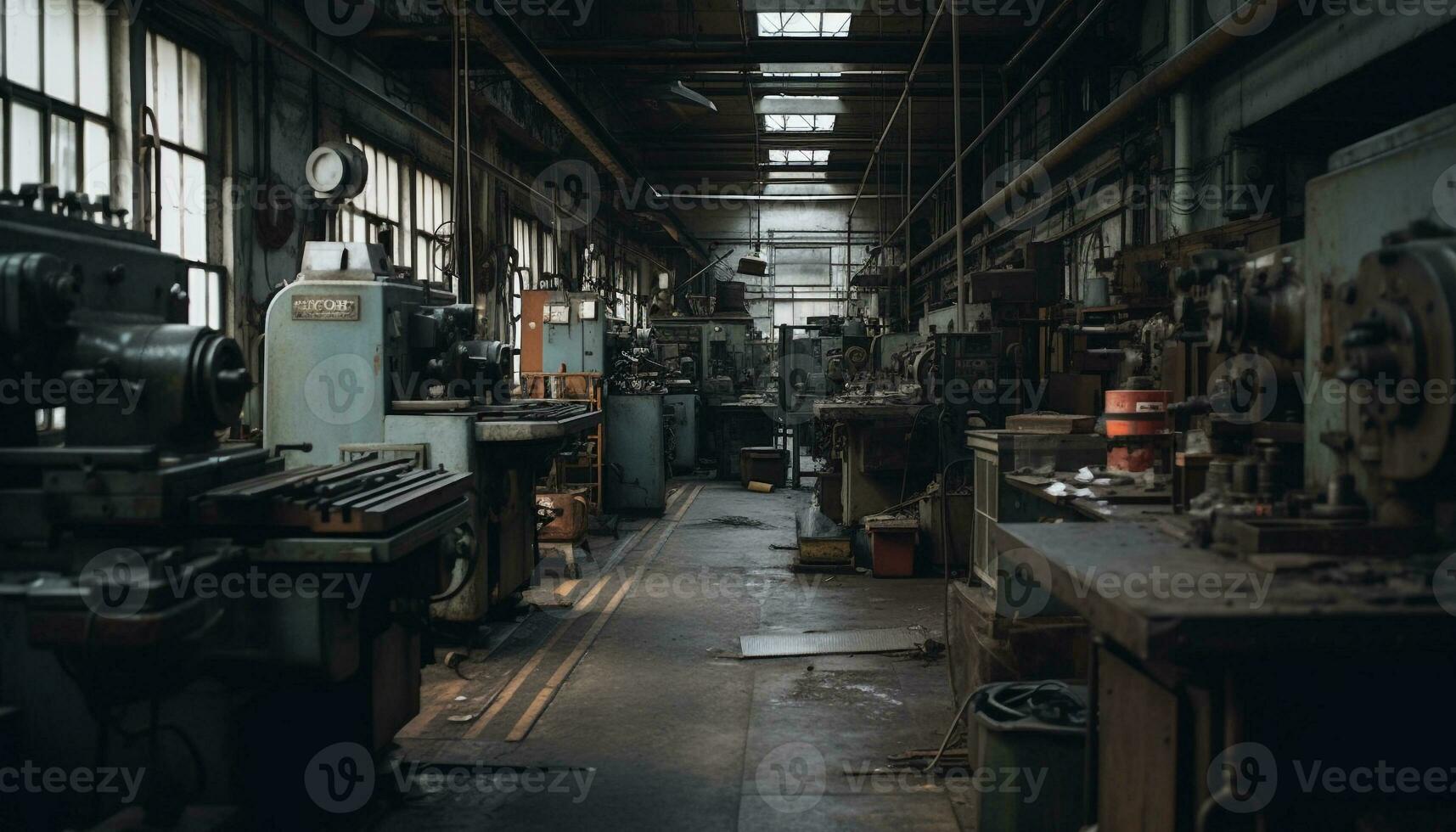 metal oficina interior fábrica, maquinaria, especializado trabalhadores, fabricação aço equipamento gerado de ai foto