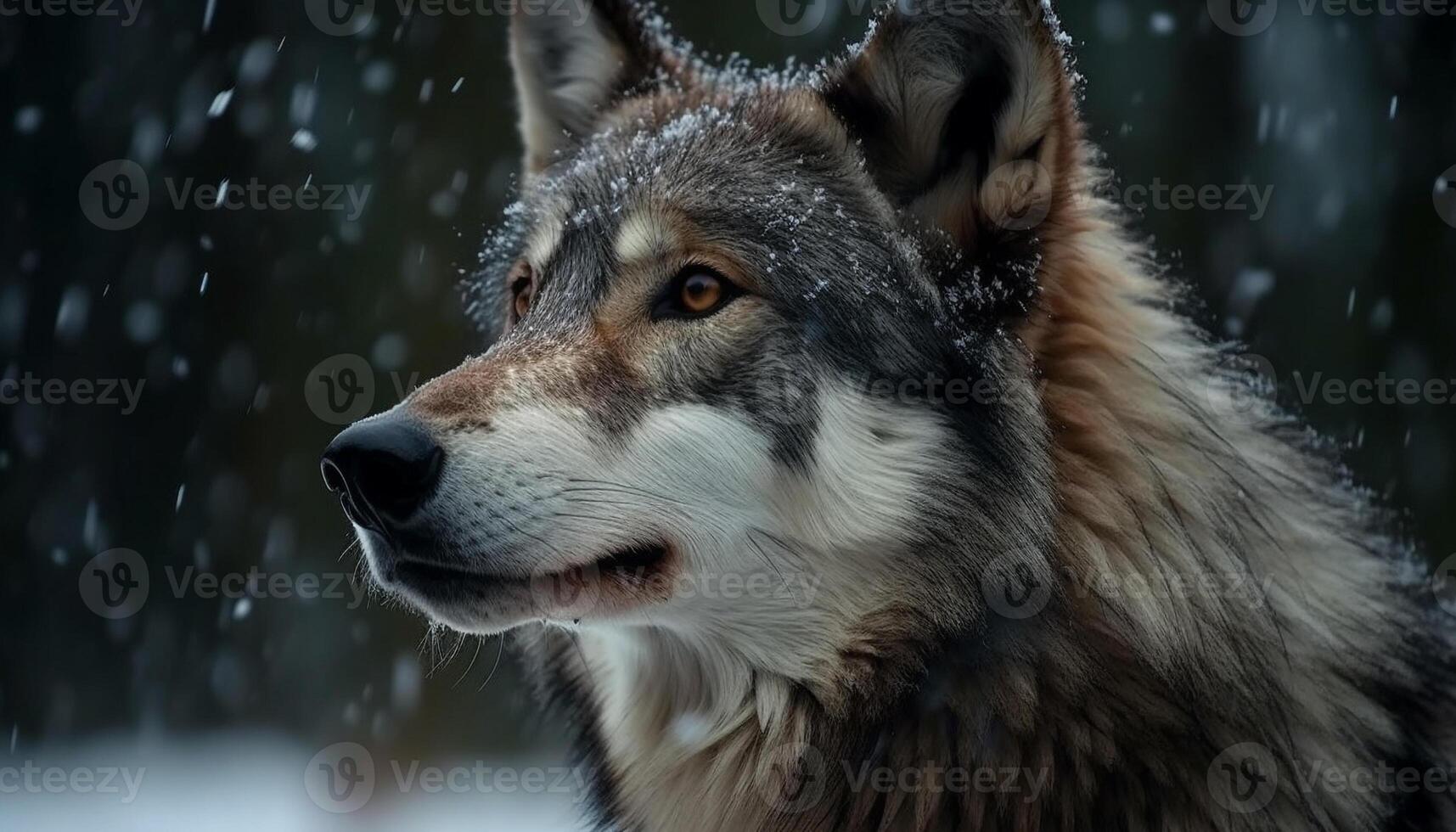 uma fofa Lobo filhote uivando dentro a Nevado ártico floresta gerado de ai foto