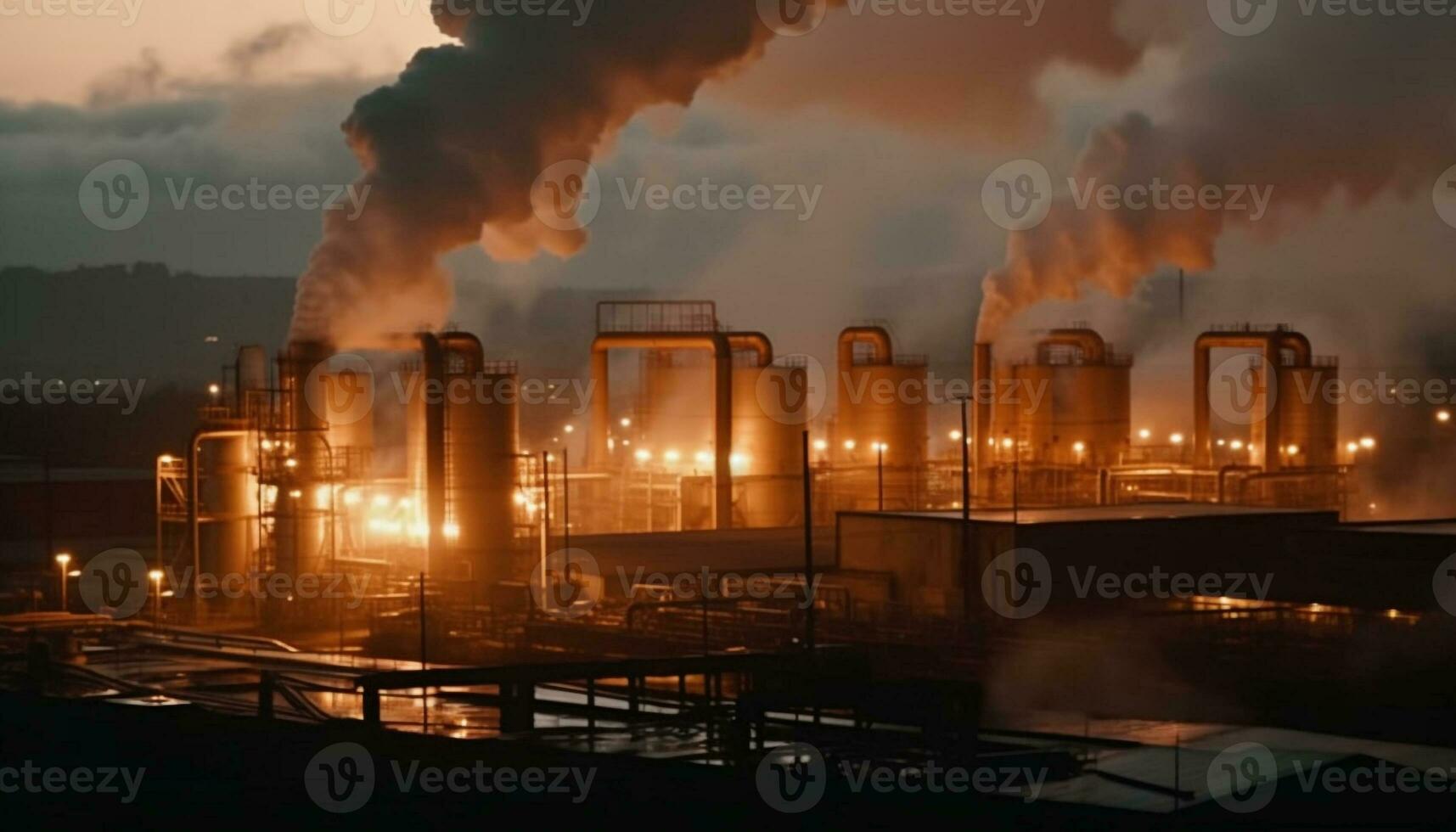 fábrica emite fumaça e poluição, prejudicial meio Ambiente e causando ar poluição gerado de ai foto