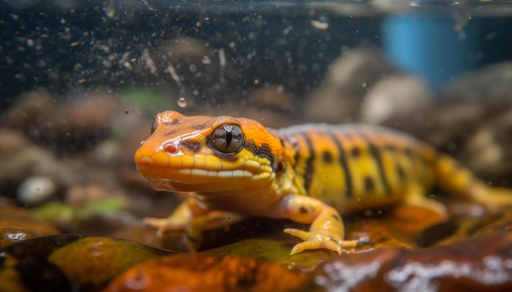 uma bonitinho, viscoso sapo olhando embaixo da agua dentro uma tropical lagoa gerado de ai foto