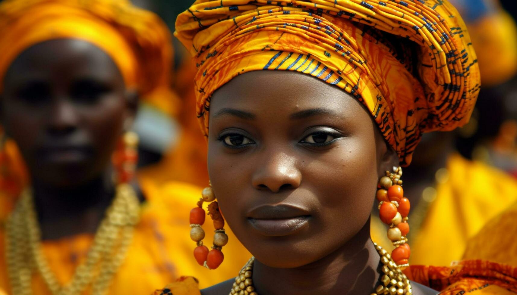indígena mulheres dentro tradicional roupas mostruário africano tribal cultura ao ar livre gerado de ai foto