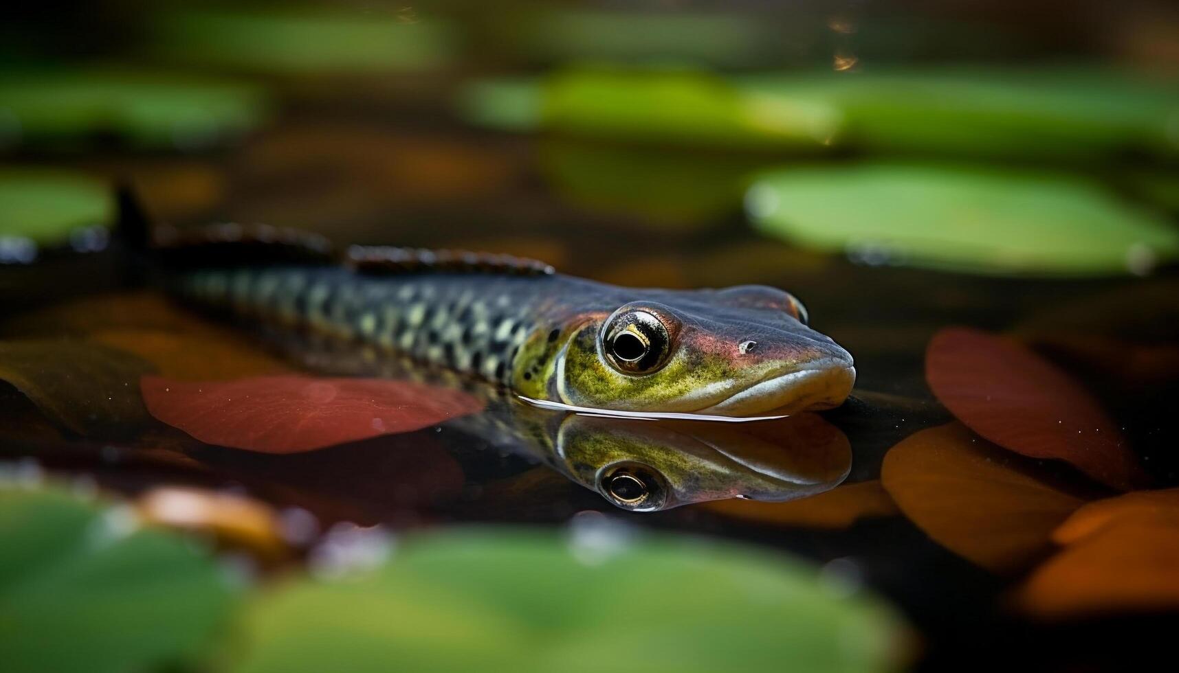 animal olho reflete beleza dentro natureza, embaixo da agua dentro tropical floresta tropical gerado de ai foto