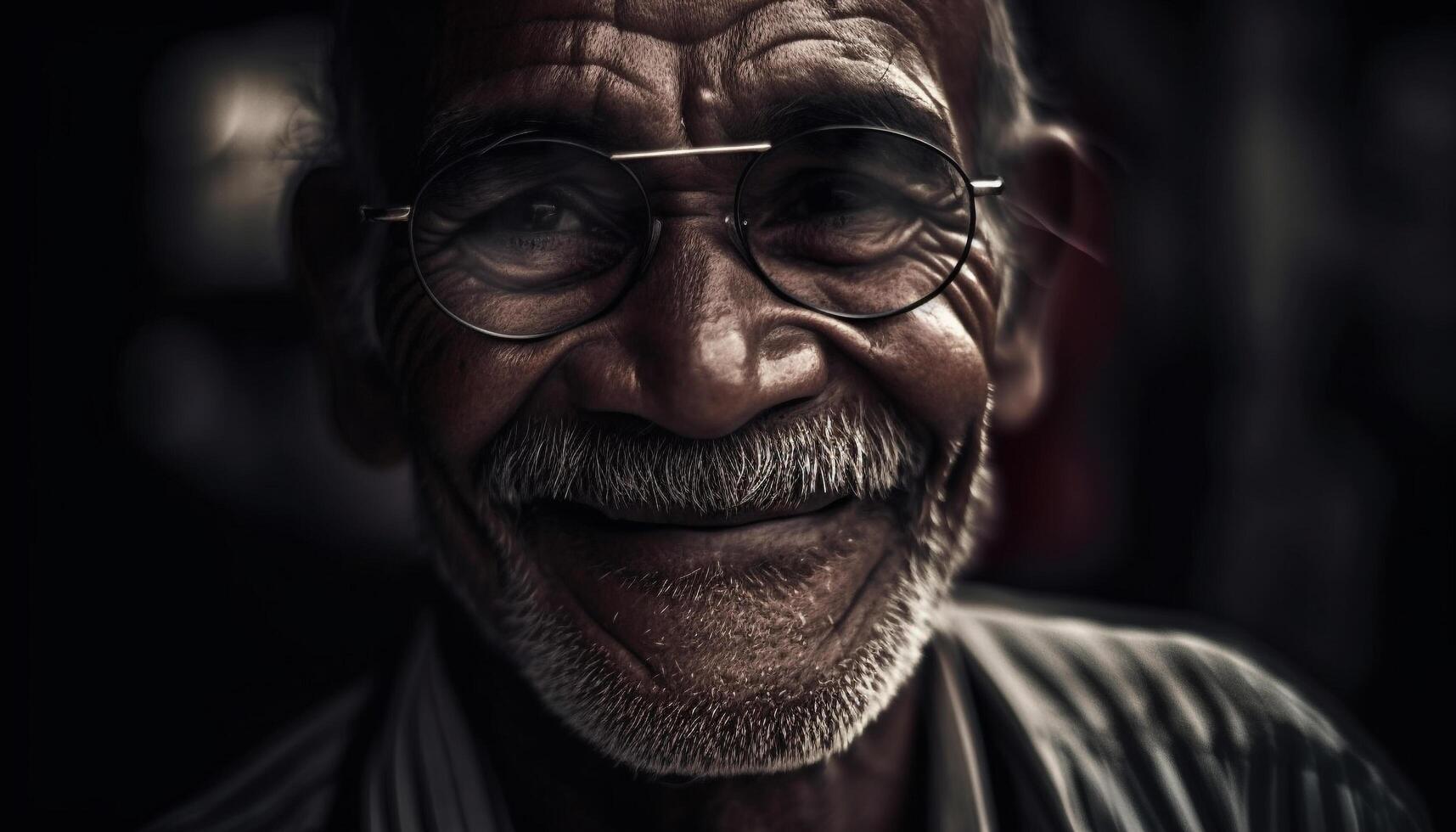 sorridente Senior homem com cinzento cabelo e barba, olhando confiante gerado de ai foto