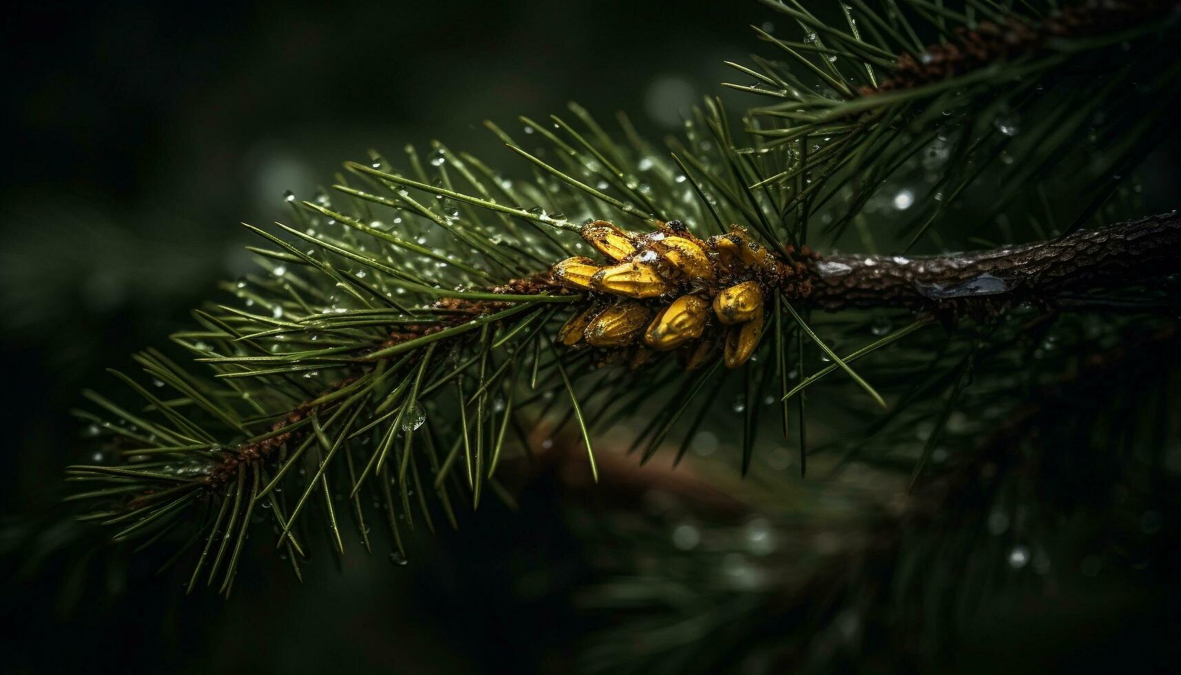 sempre-verde árvore ramo com pinho cones, simbolizando inverno e celebração gerado de ai foto