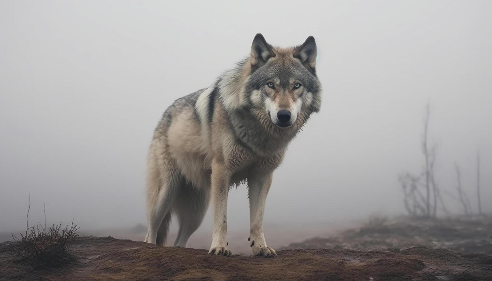 uma fofa Lobo uivando dentro a Nevado floresta, alerta e assistindo gerado de ai foto