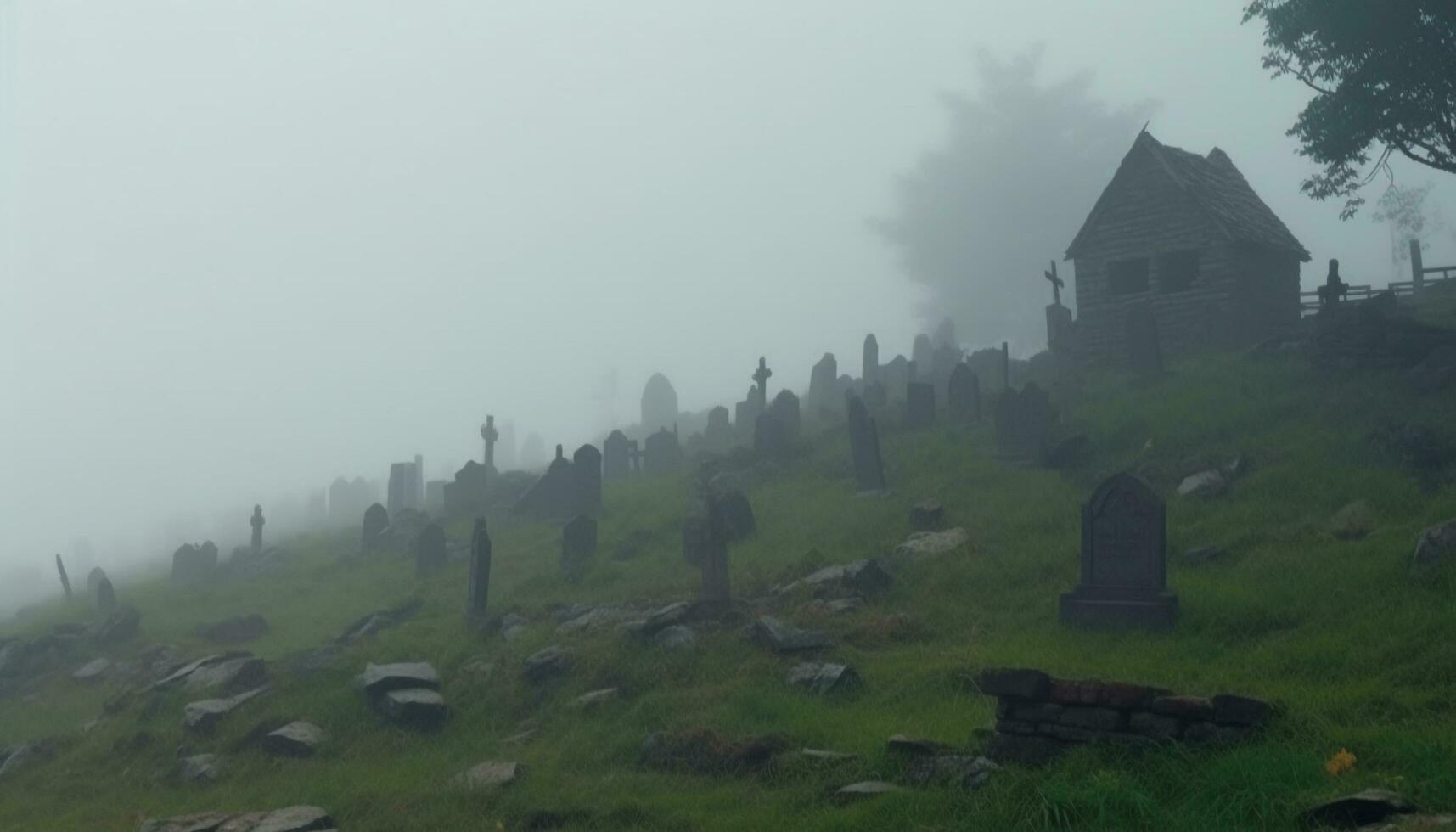 assustador névoa cobertores antigo capela dentro astúrias, criando misterioso tranquilidade gerado de ai foto