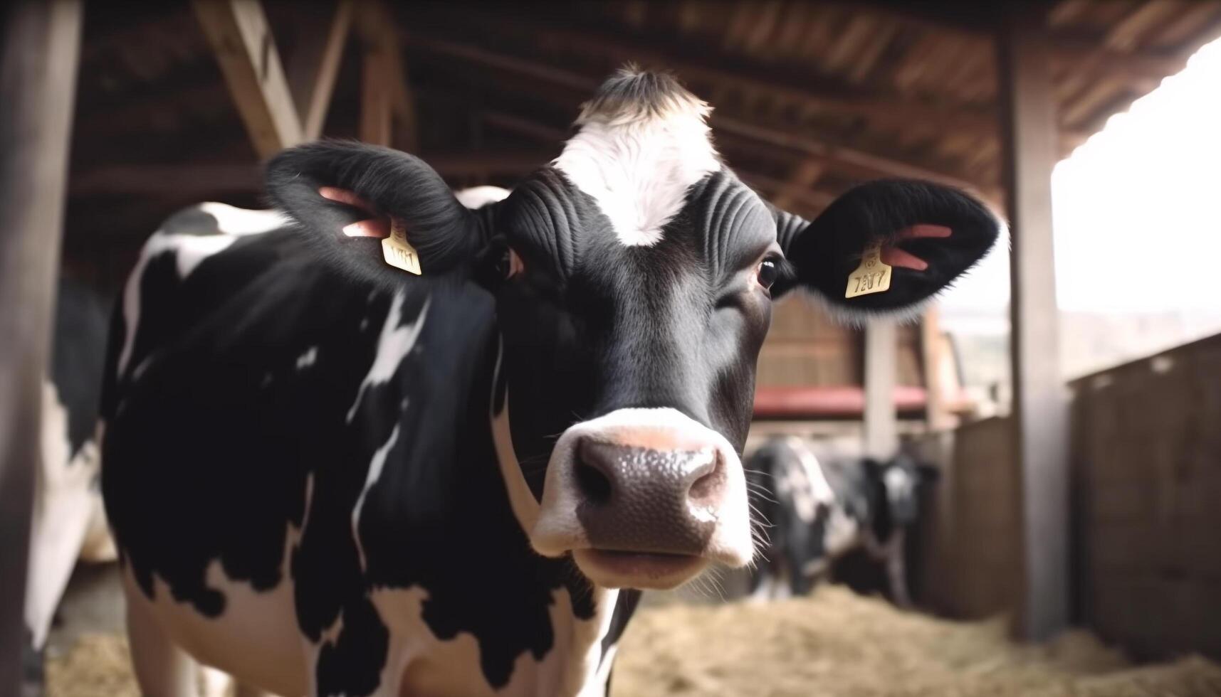 vacas pastar em uma verde Prado, natureza laticínios Fazenda gerado de ai foto