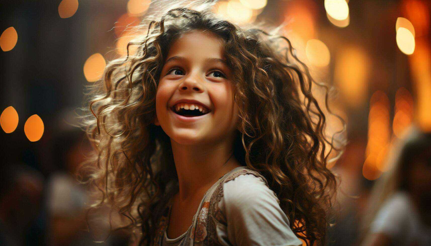 sorridente jovem mulher desfrutando ao ar livre, despreocupado e cheio do alegria gerado de ai foto