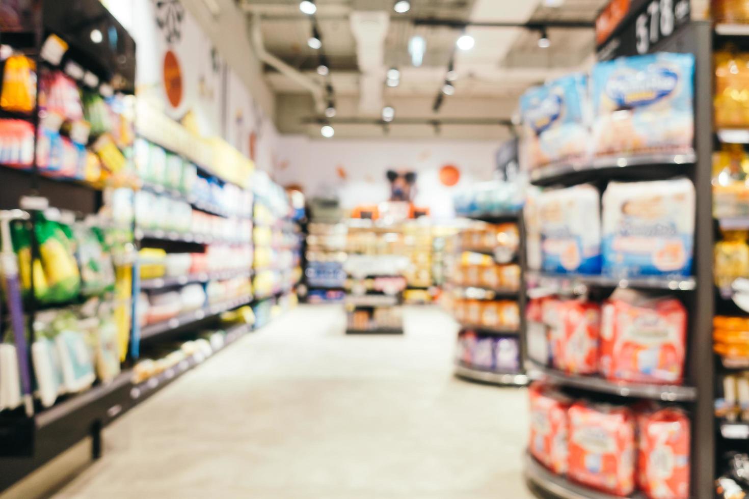 borrão abstrato e compras de supermercado desfocadas em loja de departamentos foto