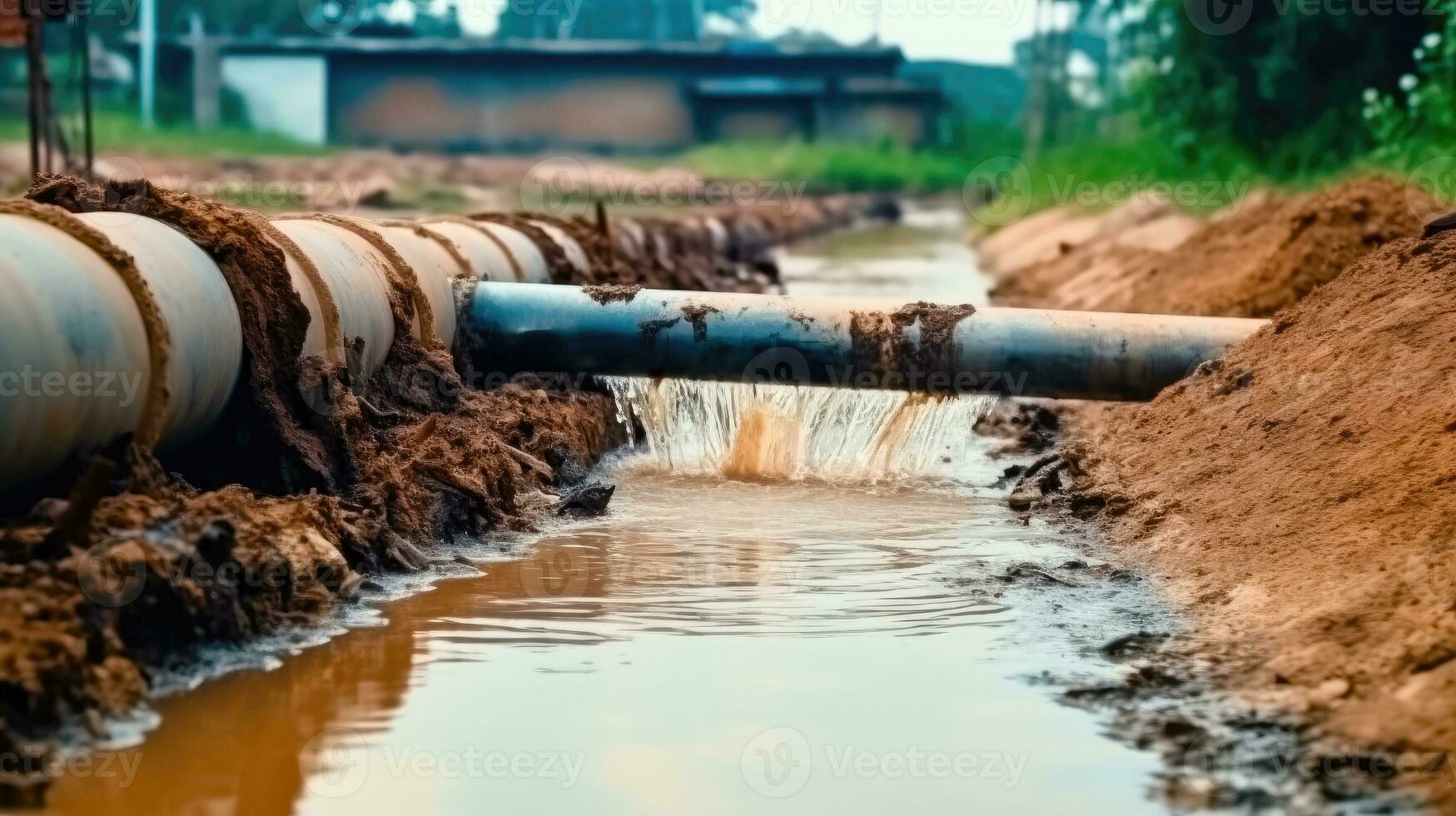 industrial poluição - quebrado tubo liberando perigoso desperdício - generativo ai foto