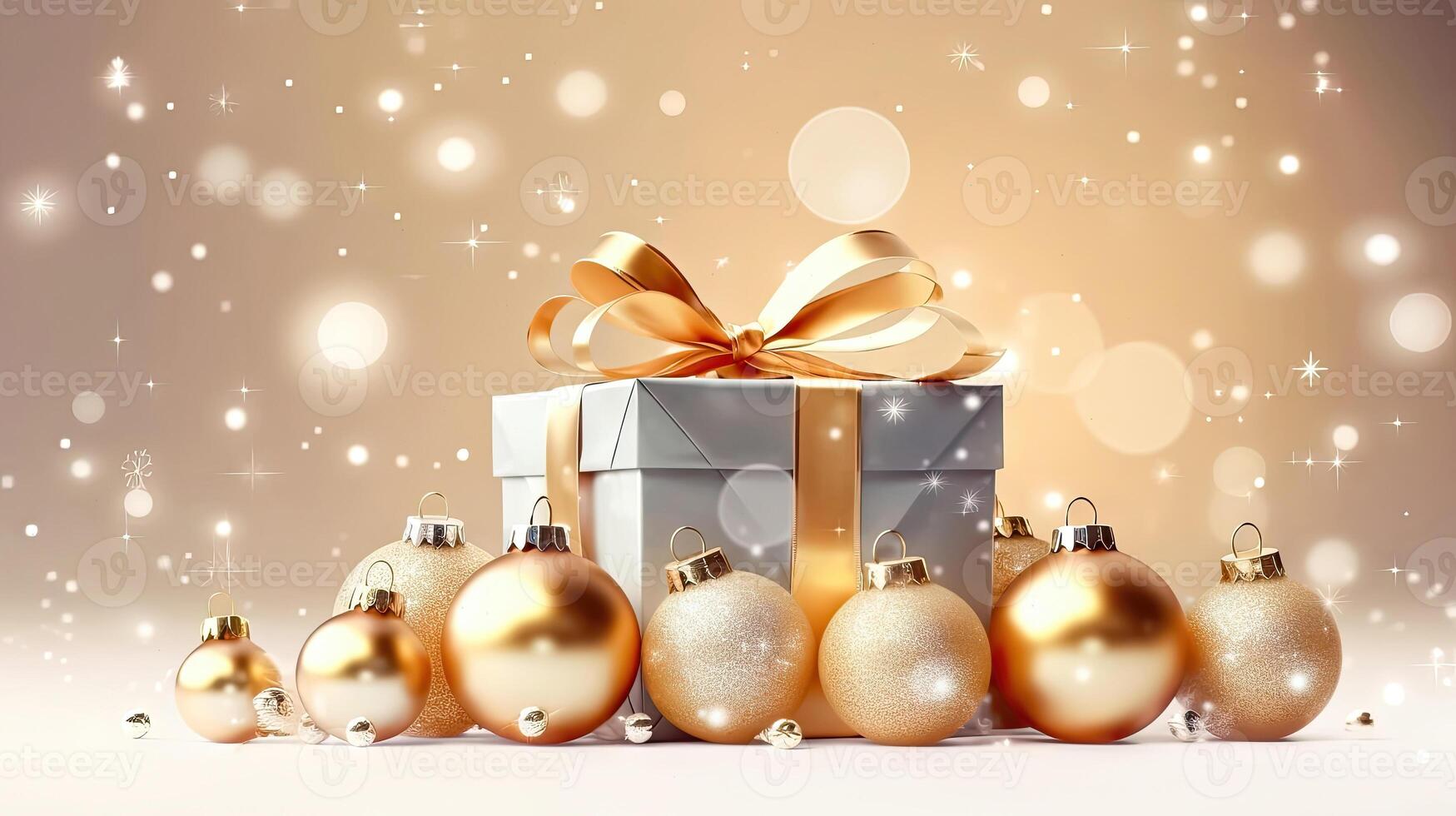 glamouroso presente caixa com dourado fita e Natal acentos - generativo ai foto