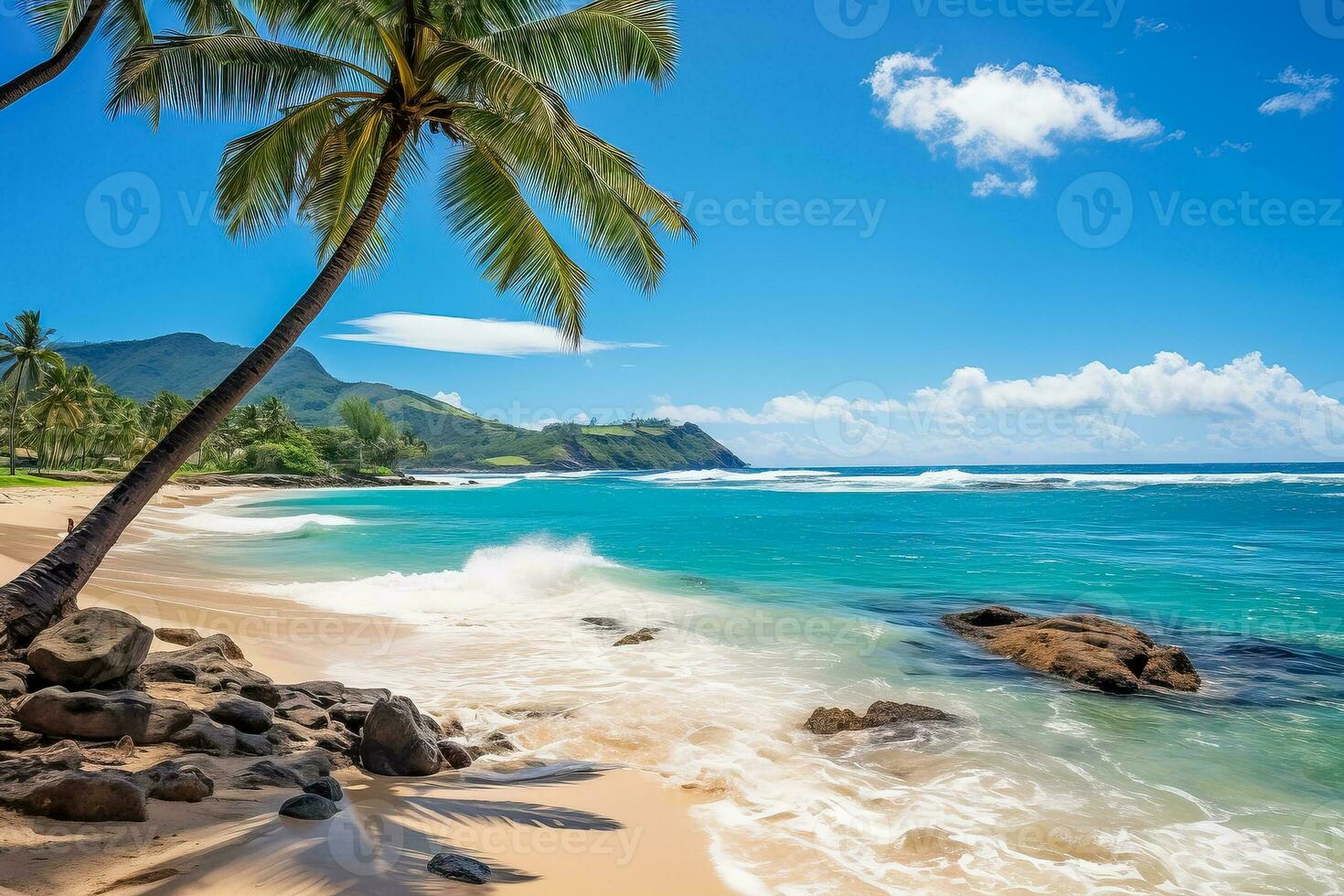 lindo de praia com uma tropical mar oferta tirar o fôlego cenário foto