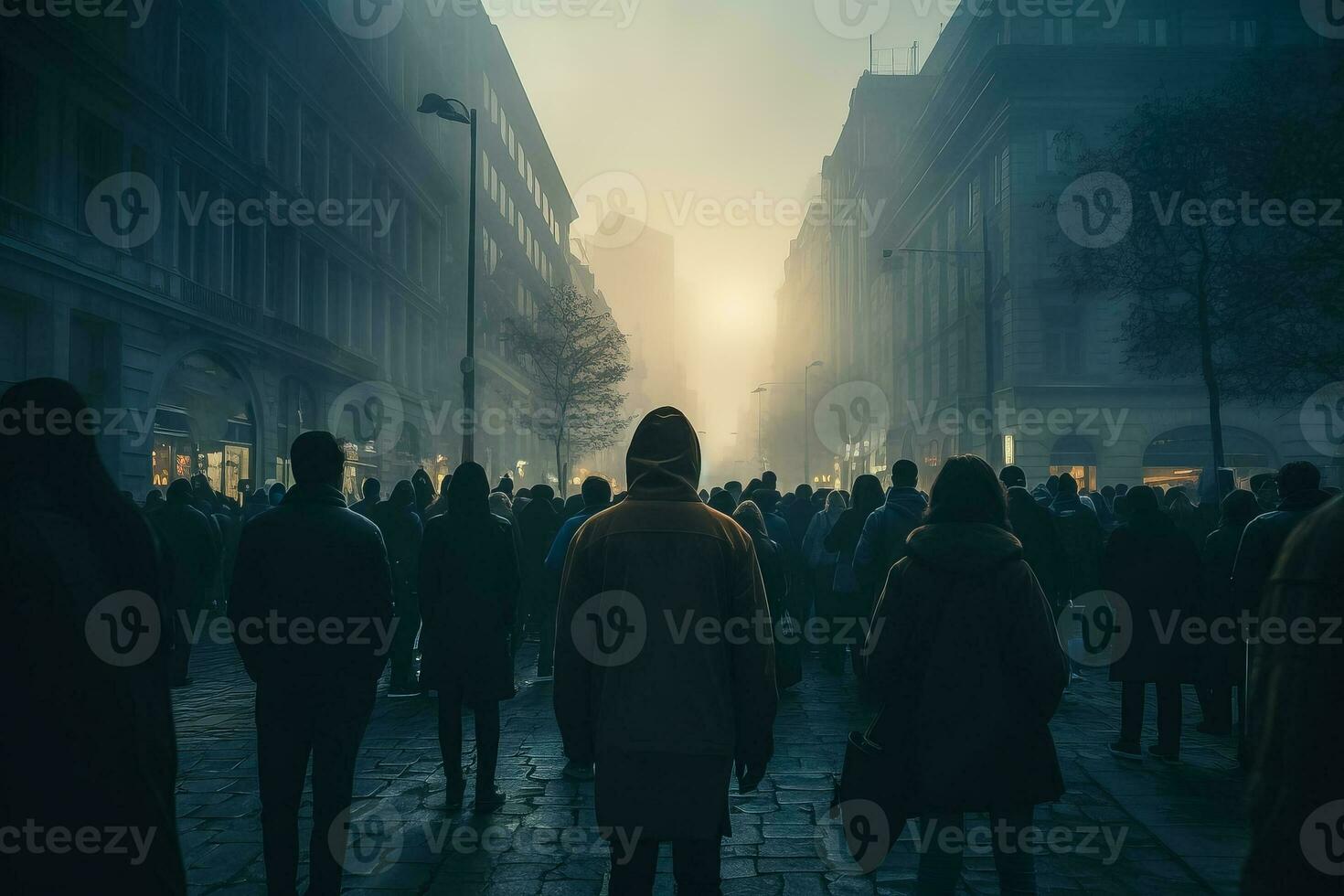 uma nebuloso grupo do não identificado pessoas encontro em a rua foto