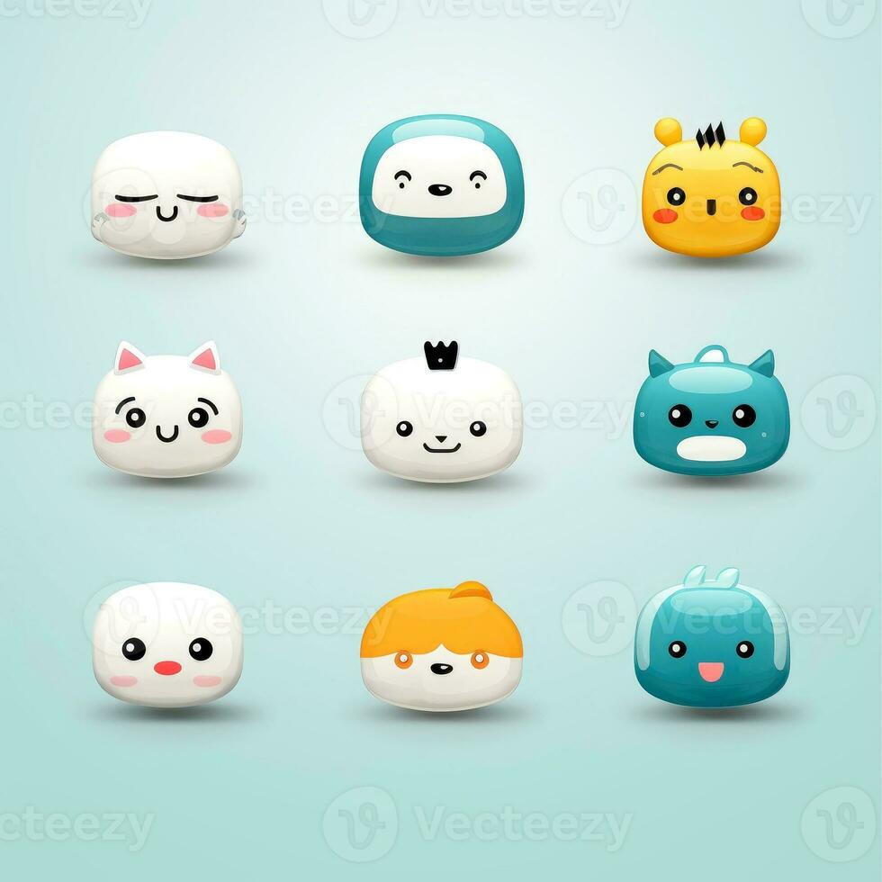 conjunto do animal rostos, face emojis, adesivos, emoticons, desenhos animados engraçado mascote personagens face definir, generativo ai ilustração foto