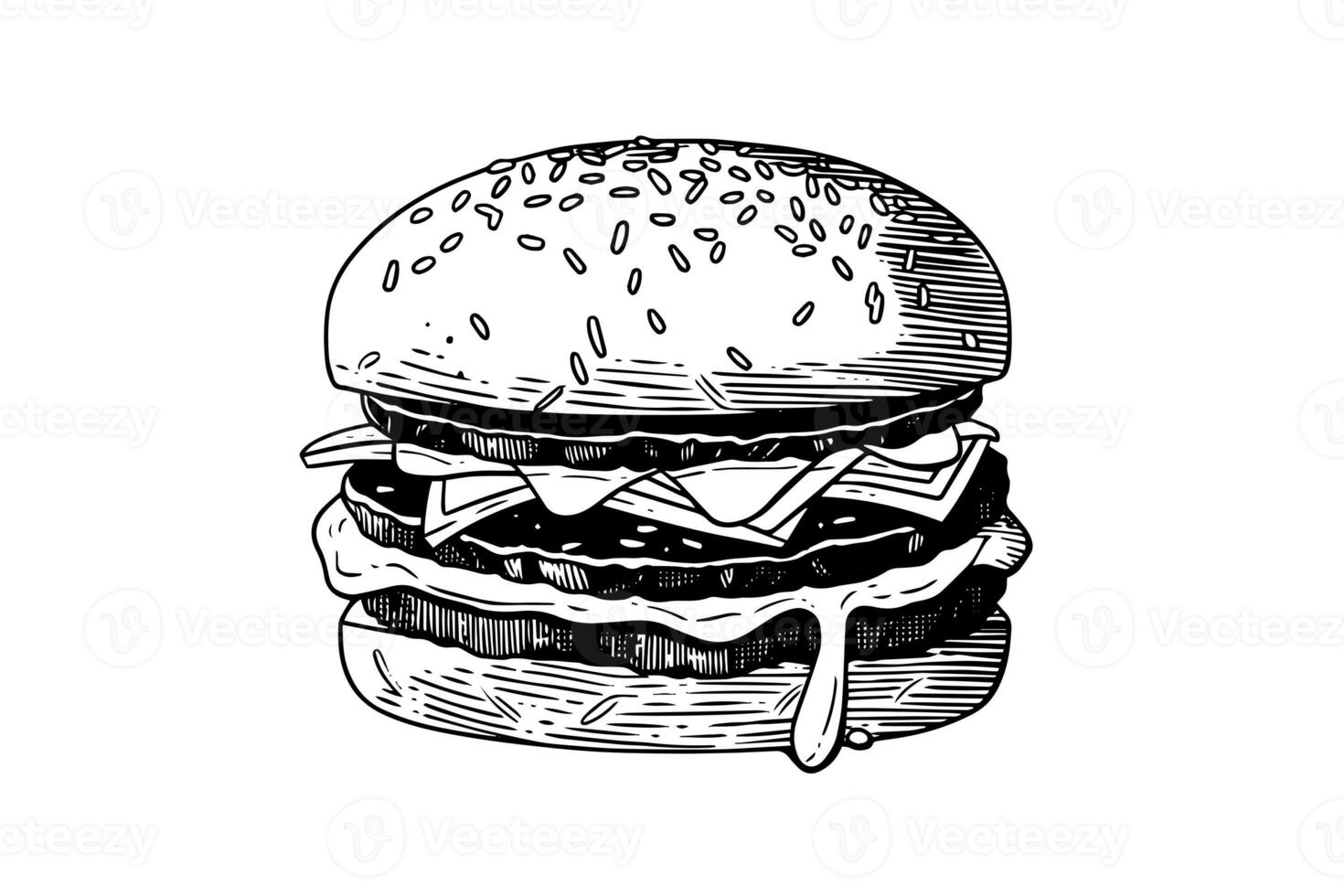 hamburguer gravação estilo arte. mão desenhado vetor ilustração do Hamburger. foto