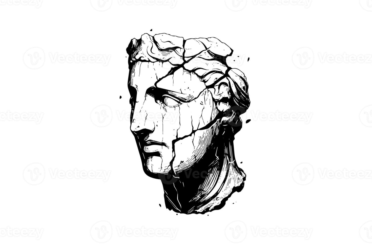 rachado estátua cabeça do grego escultura esboço gravação estilo vetor ilustração. foto