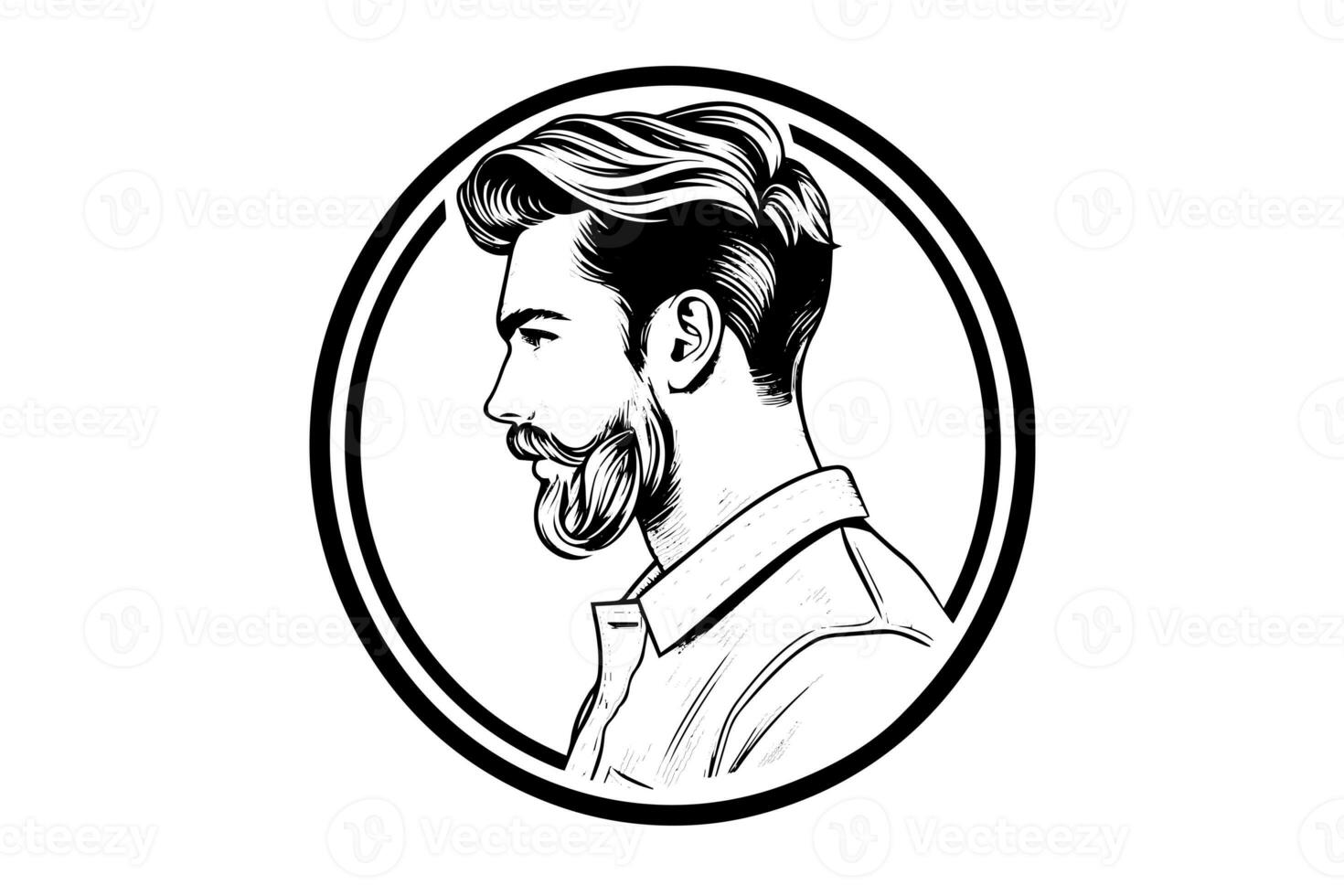 mão desenhado retrato do barbudo homem dentro perfil. hipster tinta esboço. logótipo vetor ilustração. foto