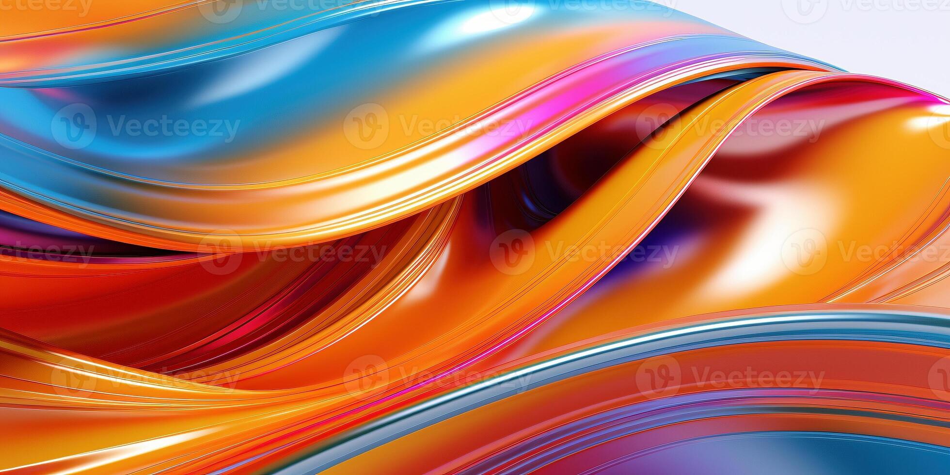 metálico arco Iris gradiente ondas abstrato fundo. iridescente cromada ondulado superfície. líquido superfície, ondulações, reflexões. 3d render ilustração. foto