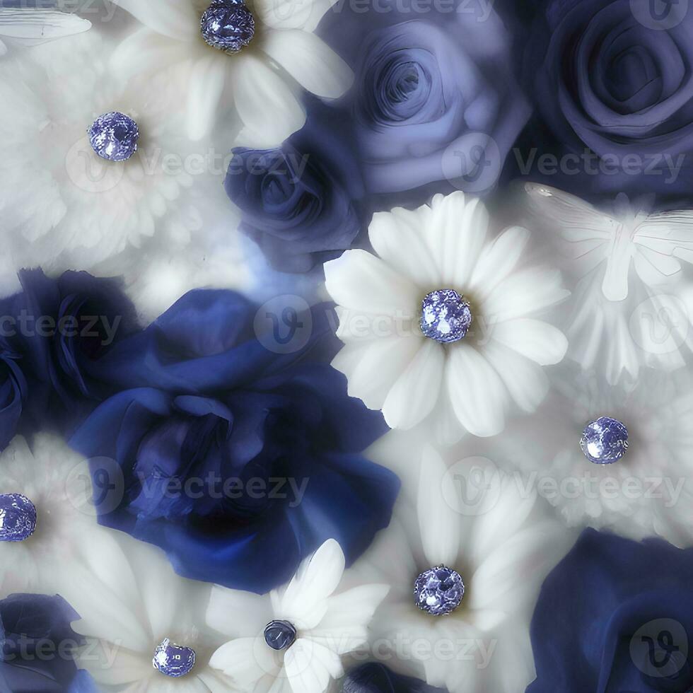 flor ilustração desatado borboleta abstrato padronizar. floral aleatória fundo azul branco cor. moderno Projeto decoração foto