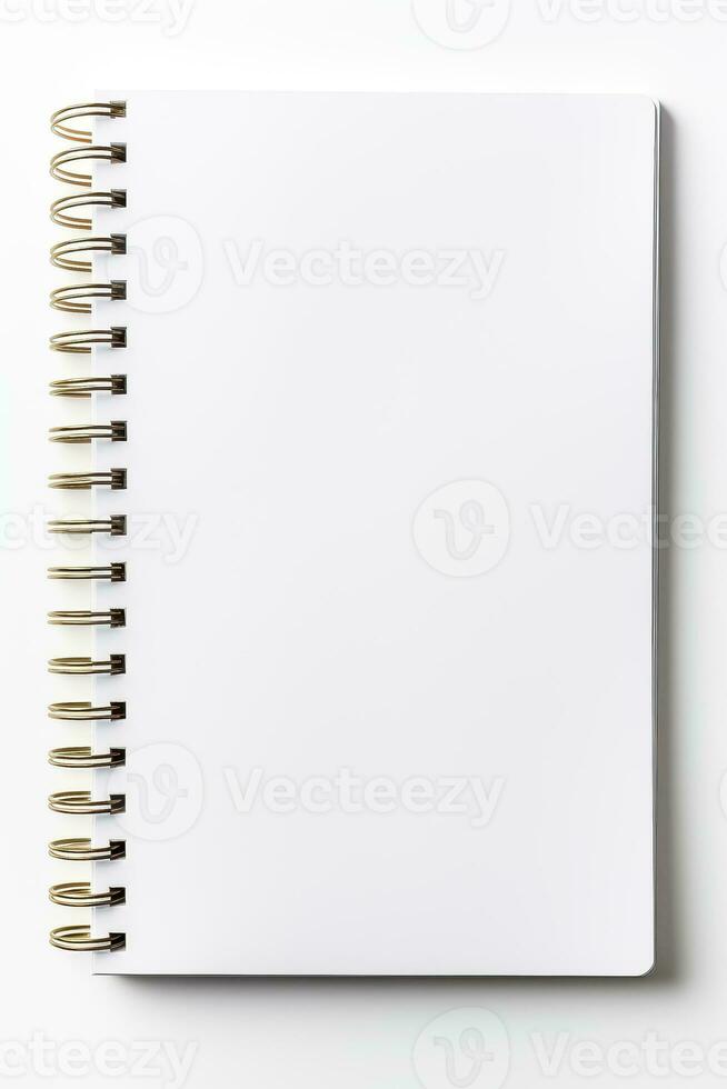 em branco aberto caderno com anel encadernador isolado em branco ideal para o negócio escola arte ou construir cenas foto