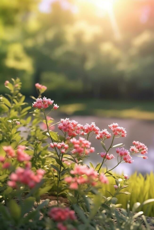 uma cativante natural panorama com florescendo flores e sereno beleza - ai gerado foto