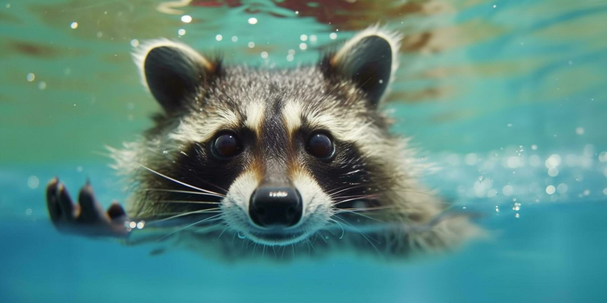 a Hilário guaxinim mergulhador explora a embaixo da agua mundo com alegria - ai gerado foto