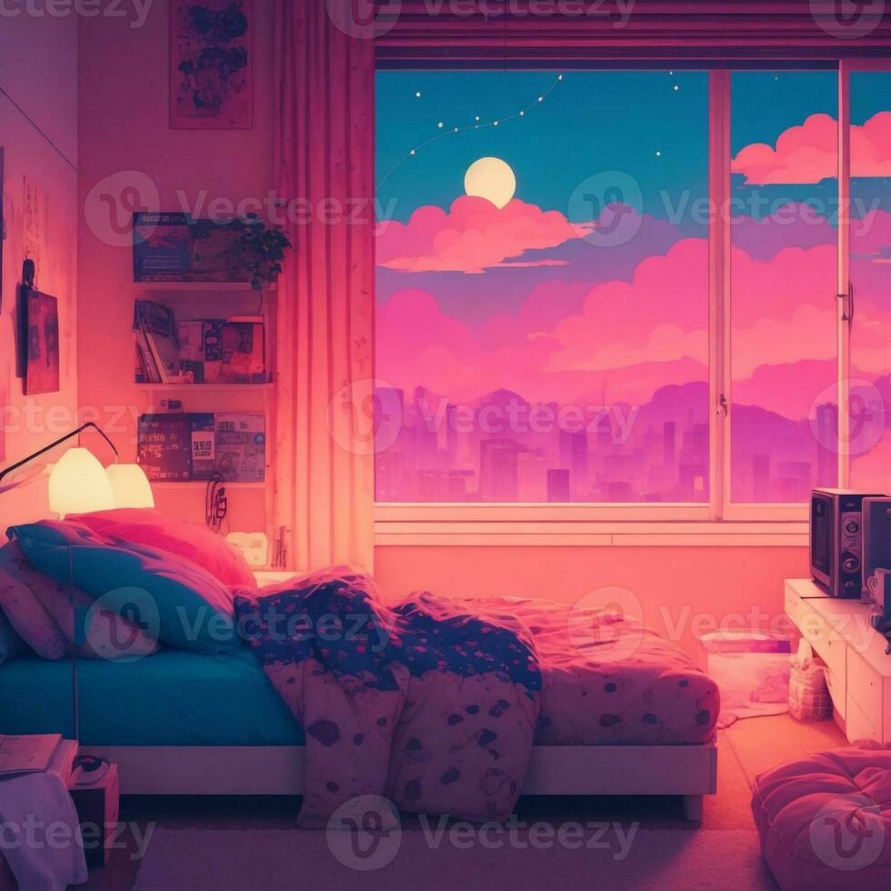 lofi cama quarto ai gerado foto