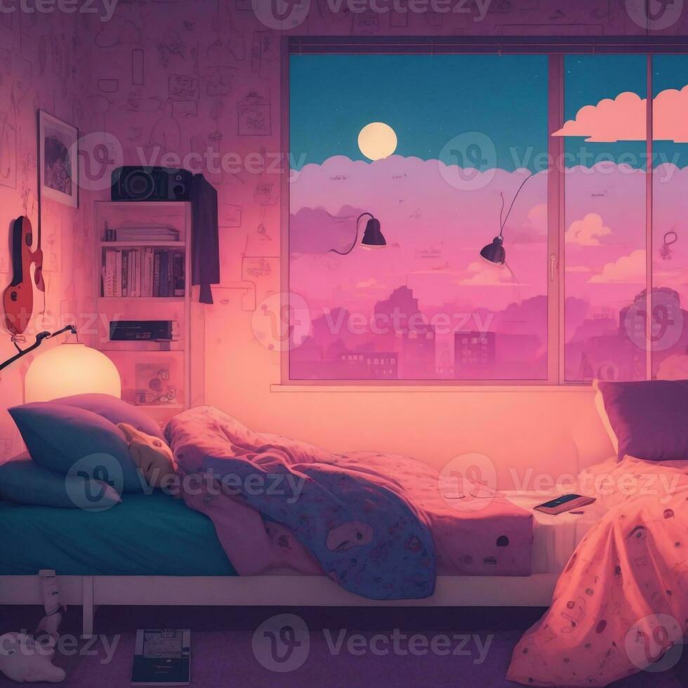 lofi cama quarto ai gerado foto