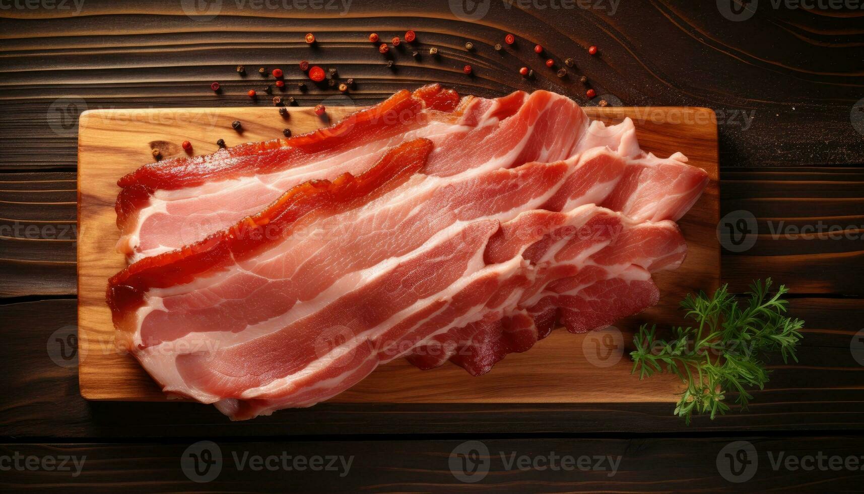 fatias do defumado bacon em corte borda em de madeira fundo. foto