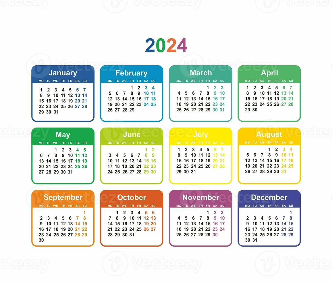 calendário rede 2024 colorida simples disposição do bolso ou parede calendário foto