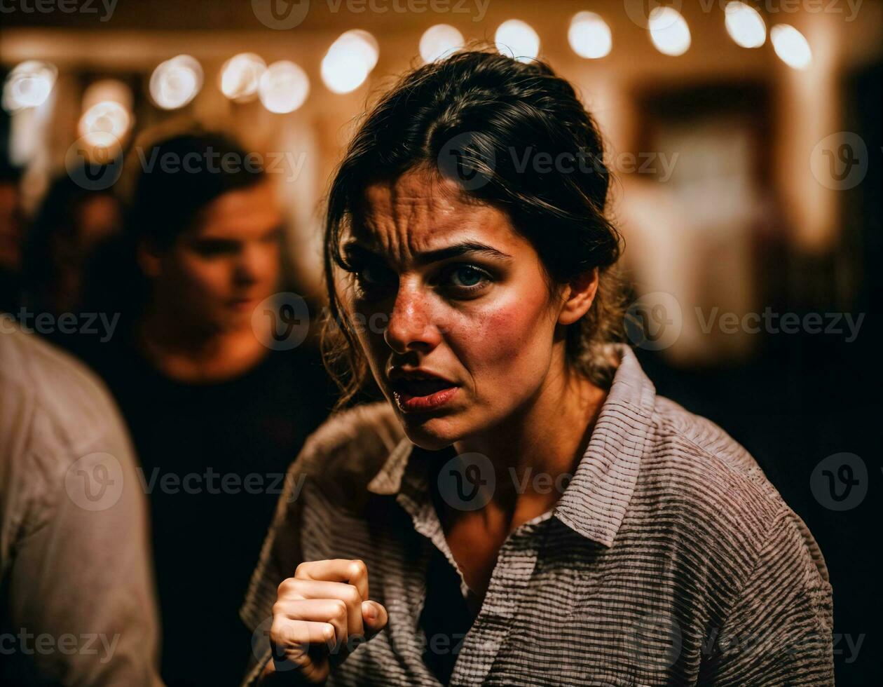 foto do raiva Bravo Adolescência Faculdade menina brigando a de outros com ferida em face, generativo ai