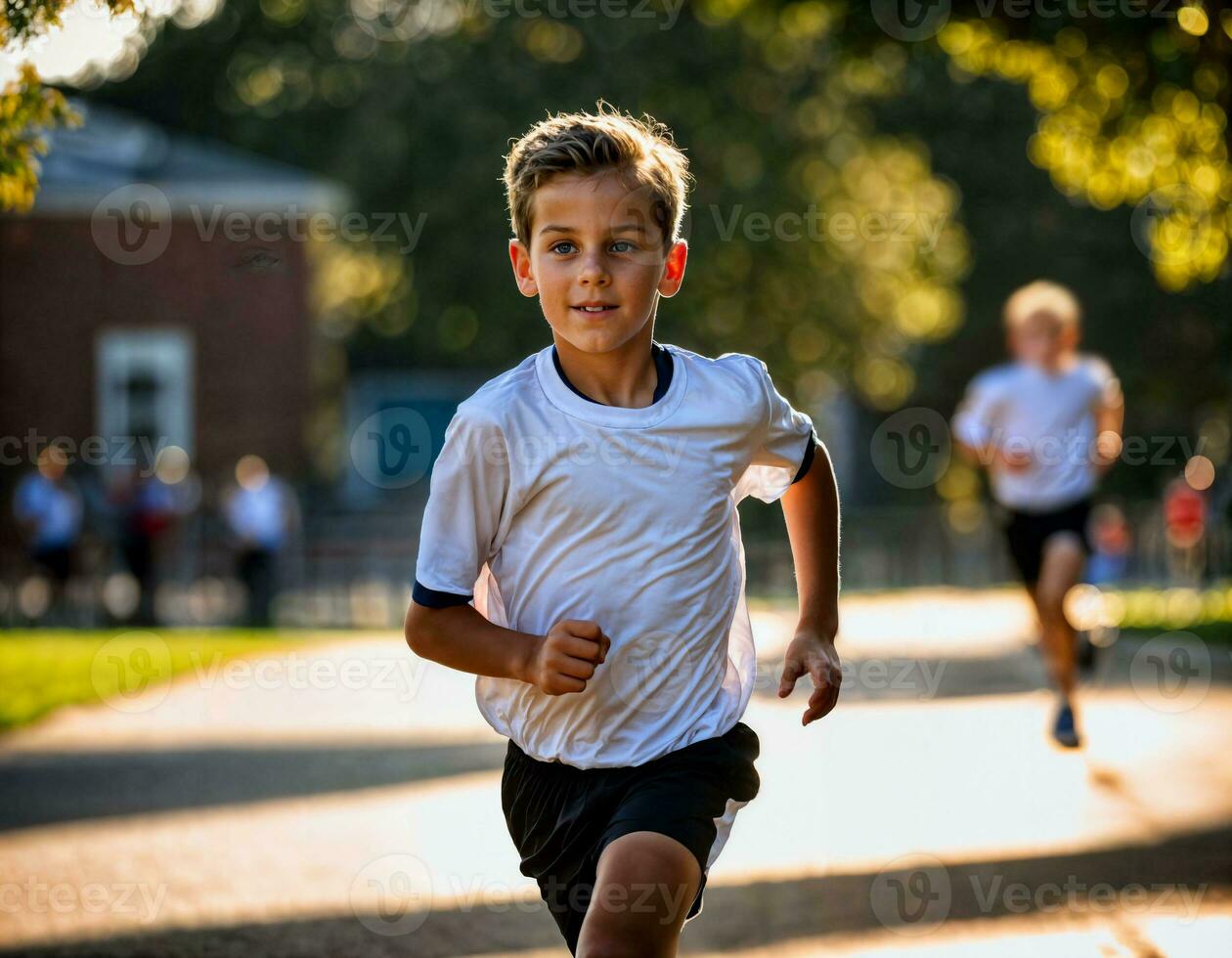 foto do Garoto crianças corrida raça esporte às escola, generativo ai