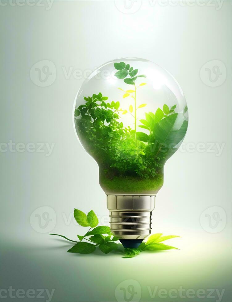 verde conceito verde luz lâmpada com verde vida e ambiente foto