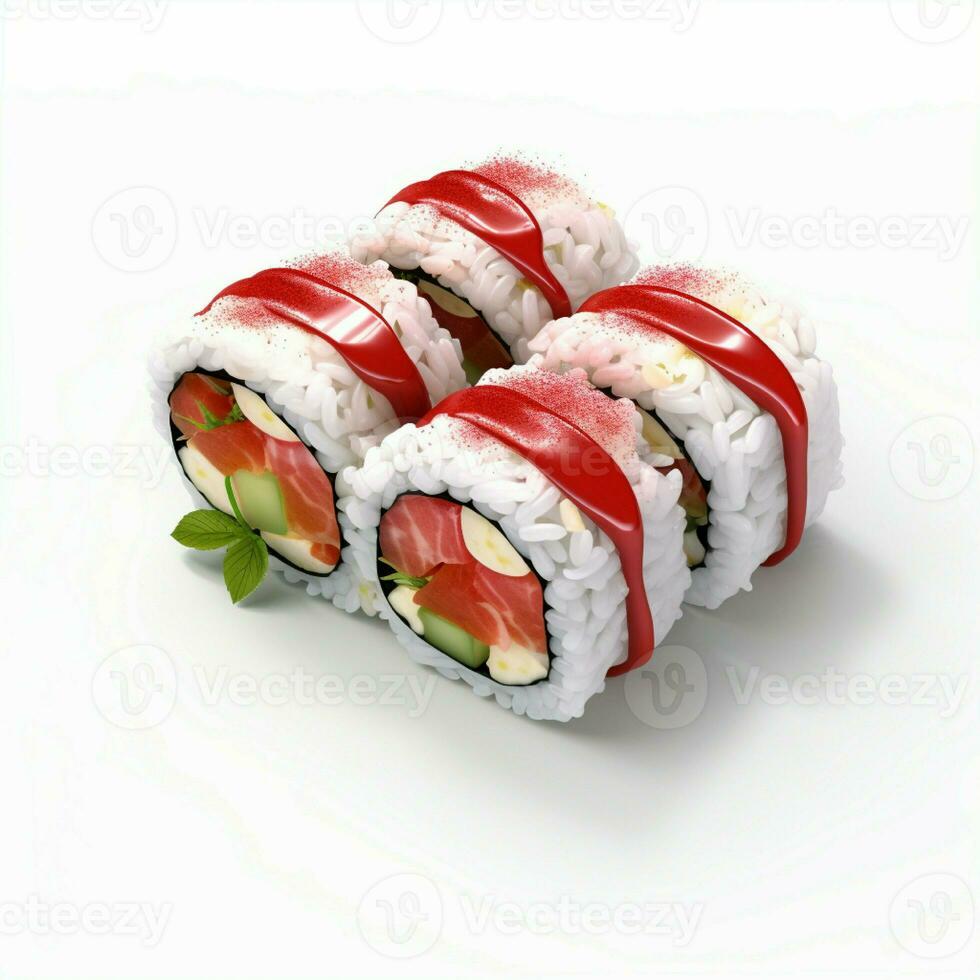 Alto qualidade do 3d estilo Projeto do futomaki Sushi com branco fundo foto