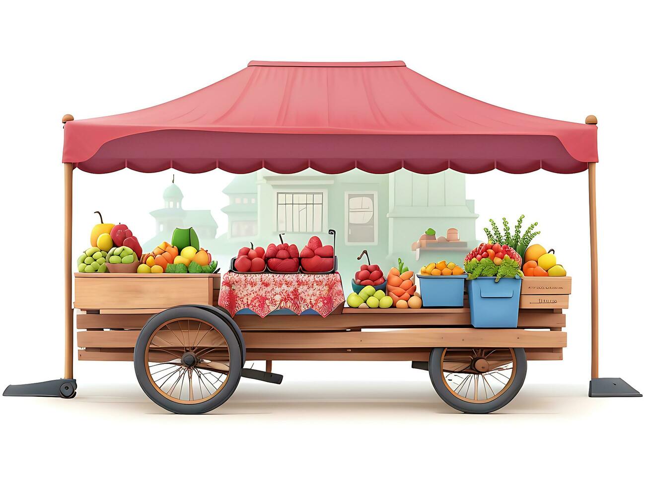 rua lado cena com flor carrinho e fruta carrinho cena vetor Catton ilustração, ai gerado foto
